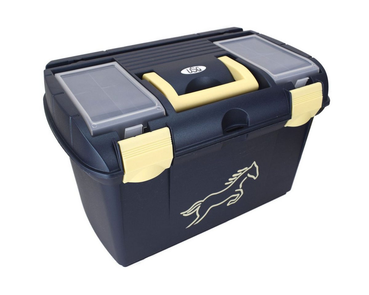 USG Aufbewahrungsbox USG Putzkiste dunkelblau metallic beige Putzbox fürs Pferd Putzkiste, inkl. Pinselhalter