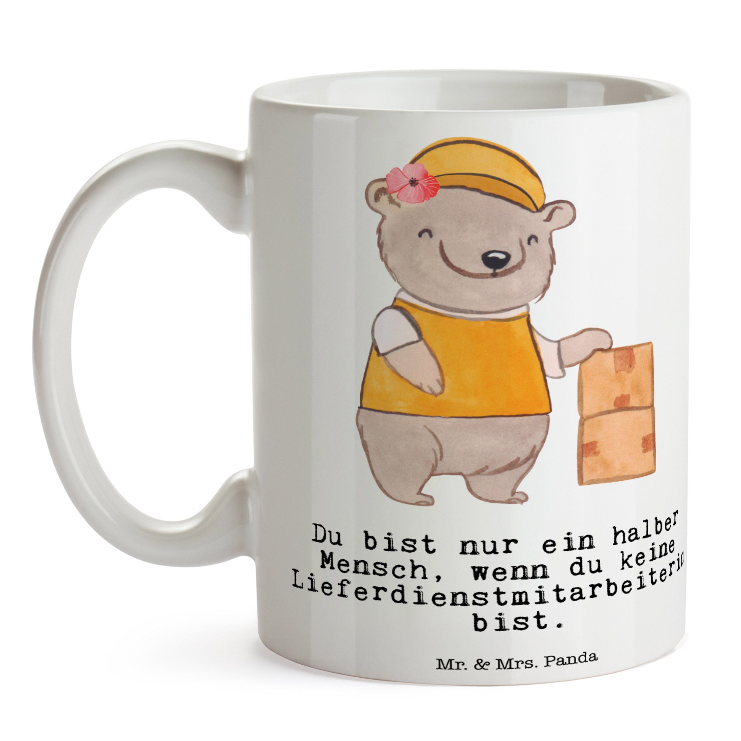 Weiß mit Mr. Mrs. & Geschenk, Keramik Panda Lieferdienstmitarbeiterin Herz Beruf, Tasse Kaffeebe, - -