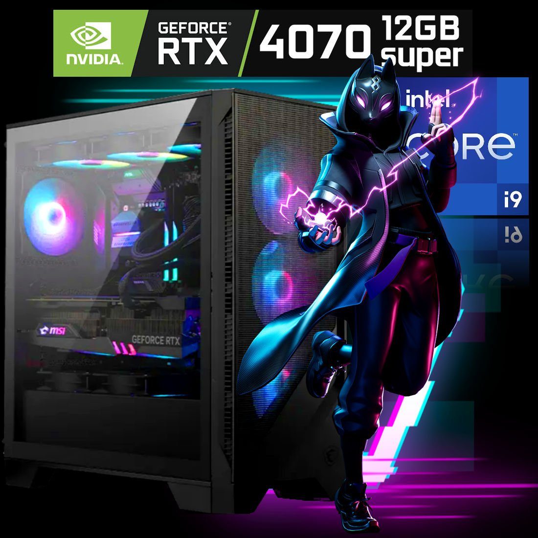 Meinpc Punisher i9 RTX 4070 S Gaming-PC (Intel Core i9 i9-14900K, GeForce RTX 4070 Super 12GB, 32 GB RAM, 1000 GB SSD, Wasserkühlung 360mm, Gaming, Gamer, Wasserkühlung, RGB)