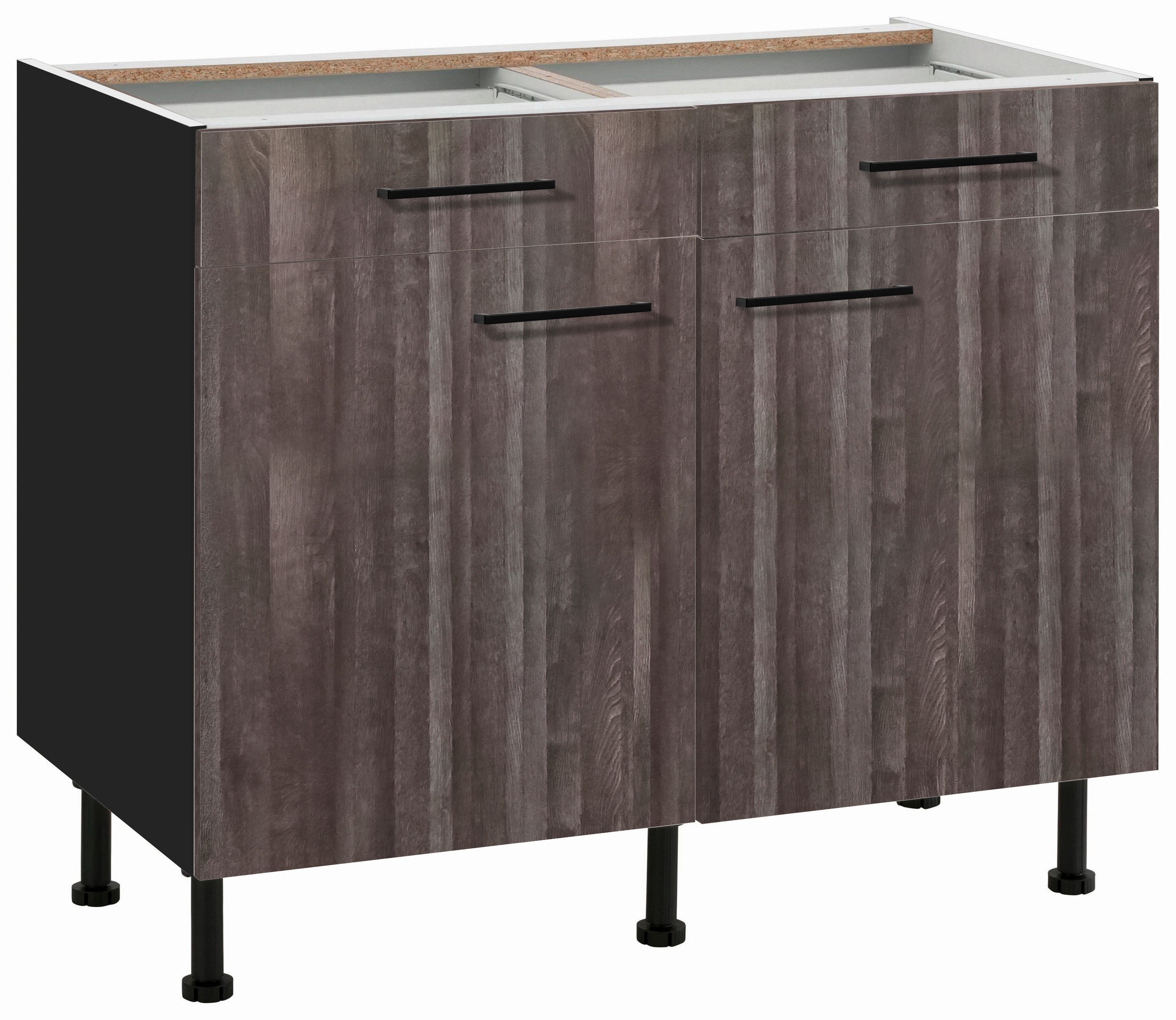 wiho Küchen Unterschrank Nisos 100 cm breit, Soft-Close in Schubladen, verstellbare Füße, ohne Platte