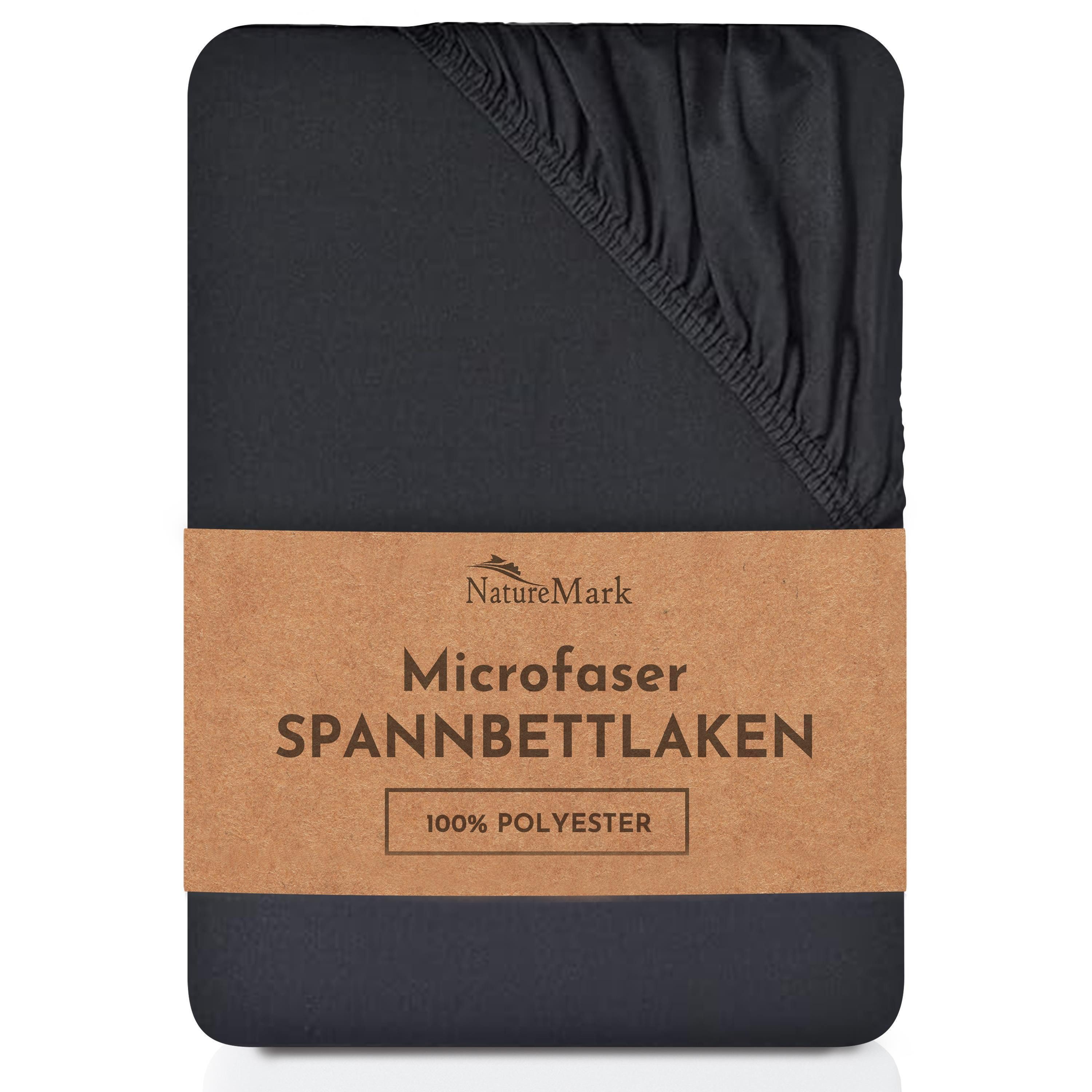 NatureMark Spannbettlaken Mikrofaser Spannbetttuch, Polyester, Gummizug: rundum, viele Größen und Farben Markenware, 90x200cm, Schwarz