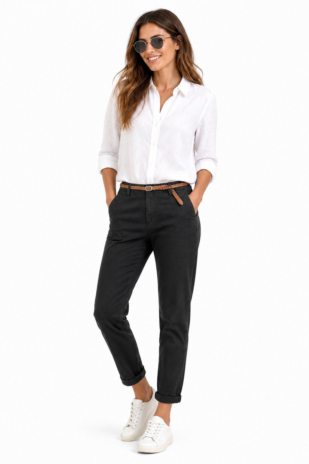 SUBLEVEL Chinos Damen Chino Hose Stoffhose inkl.Gürtel Businesshose Freizit Chinohose