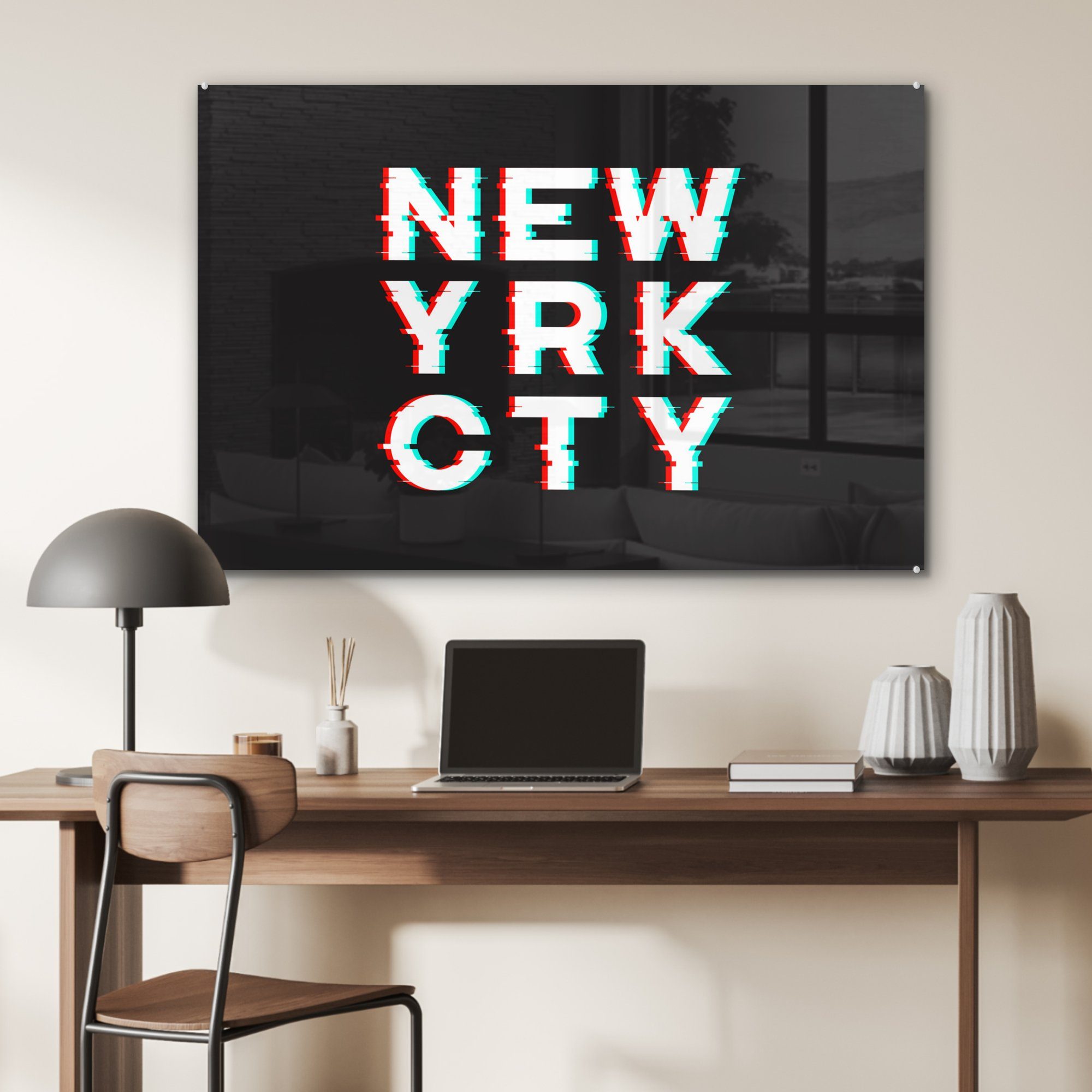 - (1 Stadt MuchoWow New York Acrylglasbild Wohnzimmer & Schlafzimmer St), Acrylglasbilder Rot, -