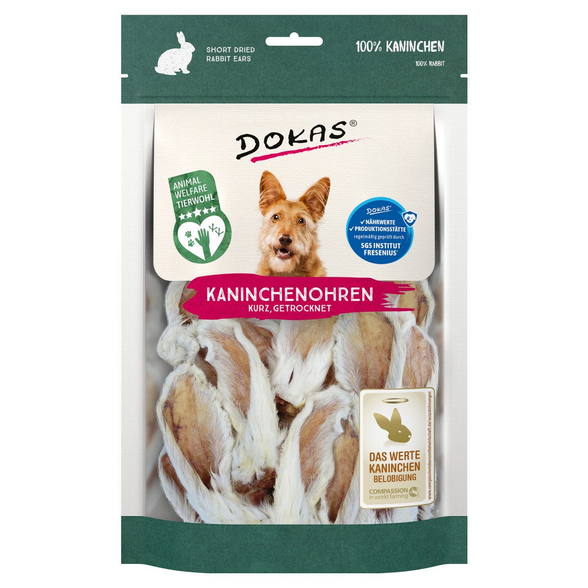 Dokas Kaninchenohren mit Fell getrocknet (kurz) 100 g, für: Hund