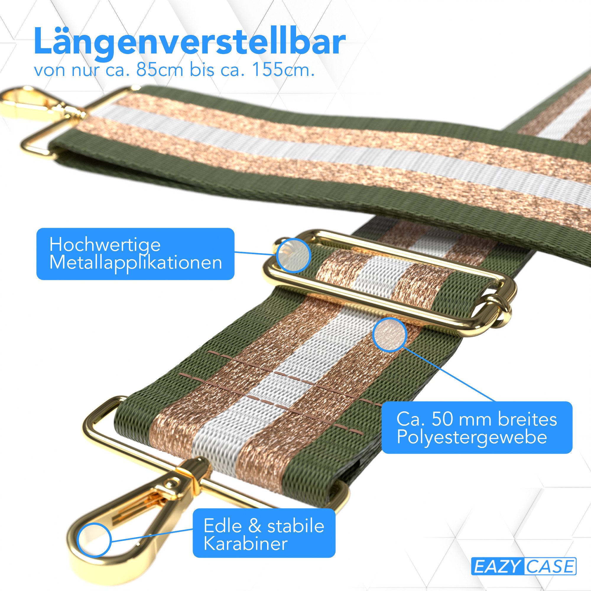EAZY CASE Schulterriemen Schultergurte für Taschen gemustert Schulterriemen Taschenband Schultergurt zum Wechseln Tasche Gold Grün – Bild 3 von 5