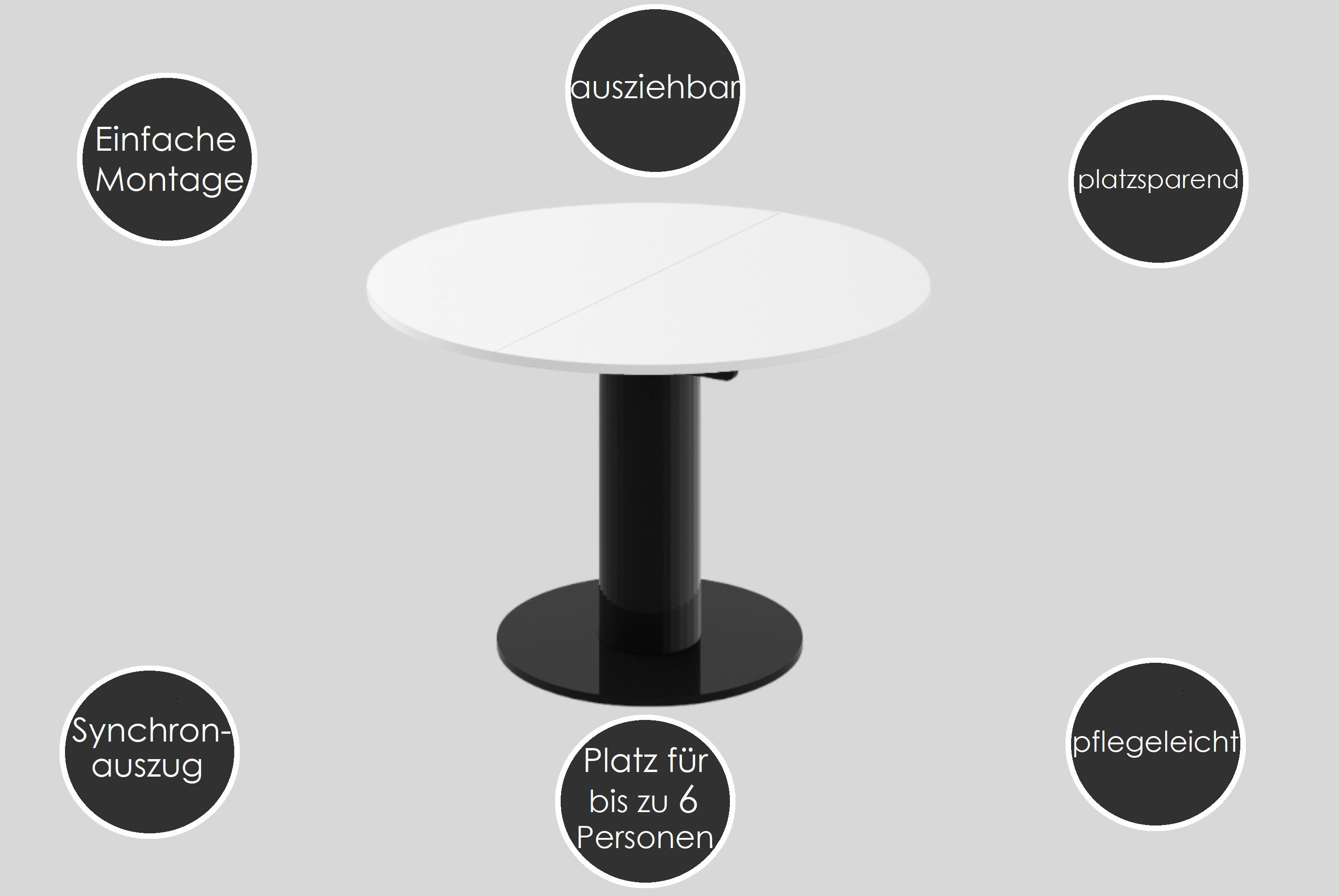 designimpex Esstisch Design HES-111 Tisch rund oval Hochglanz ausziehbar 100-148cm