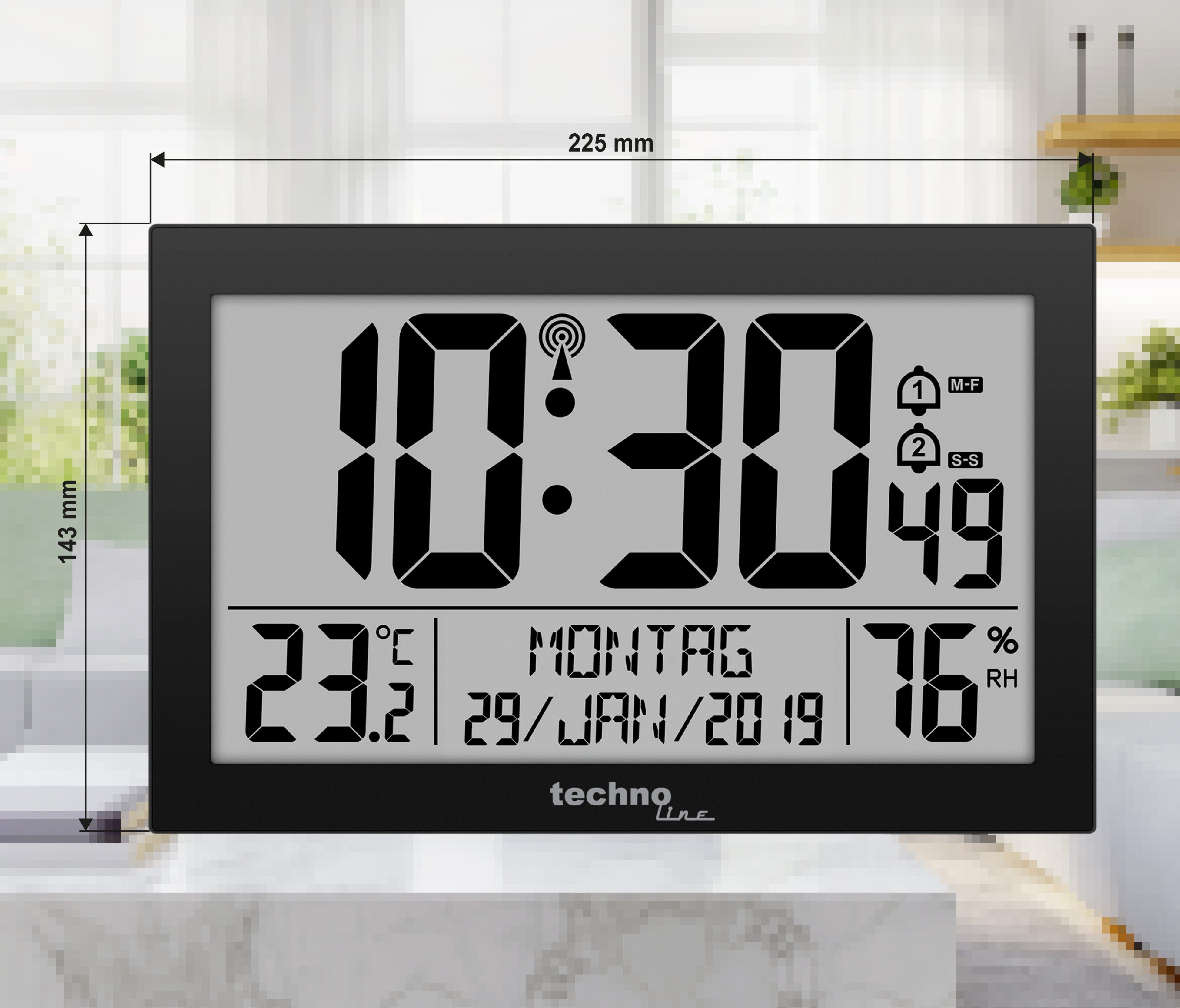 technoline Funkwanduhr WS 8016 (mit Temperatur- und Luftfeuchteanzeige)