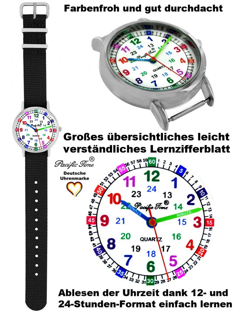 Armbanduhr Wechselarmband, gelb Quarzuhr Mix Design Lernuhr Match Gratis schwarz Set Reflektor Kinder und Versand - Time Pacific