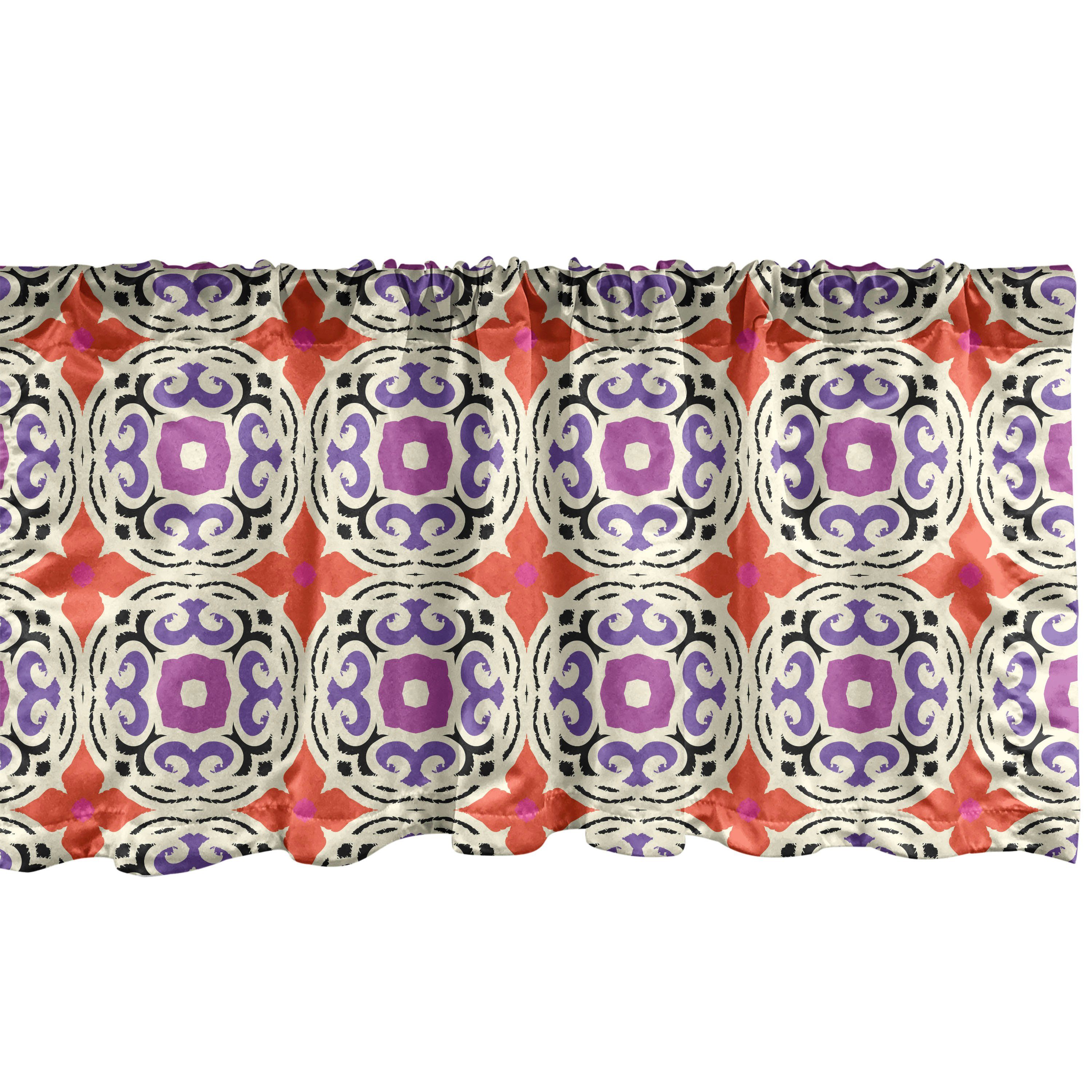 Scheibengardine Vorhang Volant für Küche Schlafzimmer Dekor mit Stangentasche, Abakuhaus, Microfaser, Ethnisch 4 Petal florale Motive