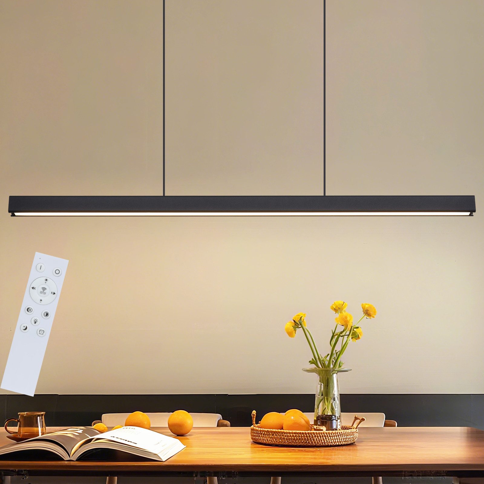 Nettlife LED Pendelleuchte Dimmbar Schwarz Esszimmer Modern 50W 148.5CM Hängelampe, Höhenverstellbar, LED fest integriert, Pendellampe für Küche Bar Wohnzimmer Schlafzimmer