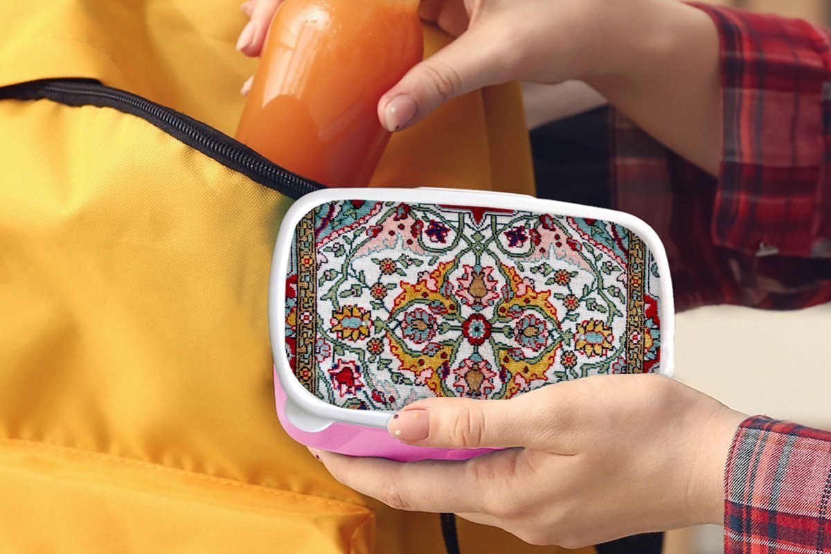 Kunststoff Farben, (2-tlg), Snackbox, Brotdose für Persische Brotbox - rosa Mädchen, Kinder, MuchoWow Teppiche Teppiche Lunchbox Kunststoff, - Erwachsene,