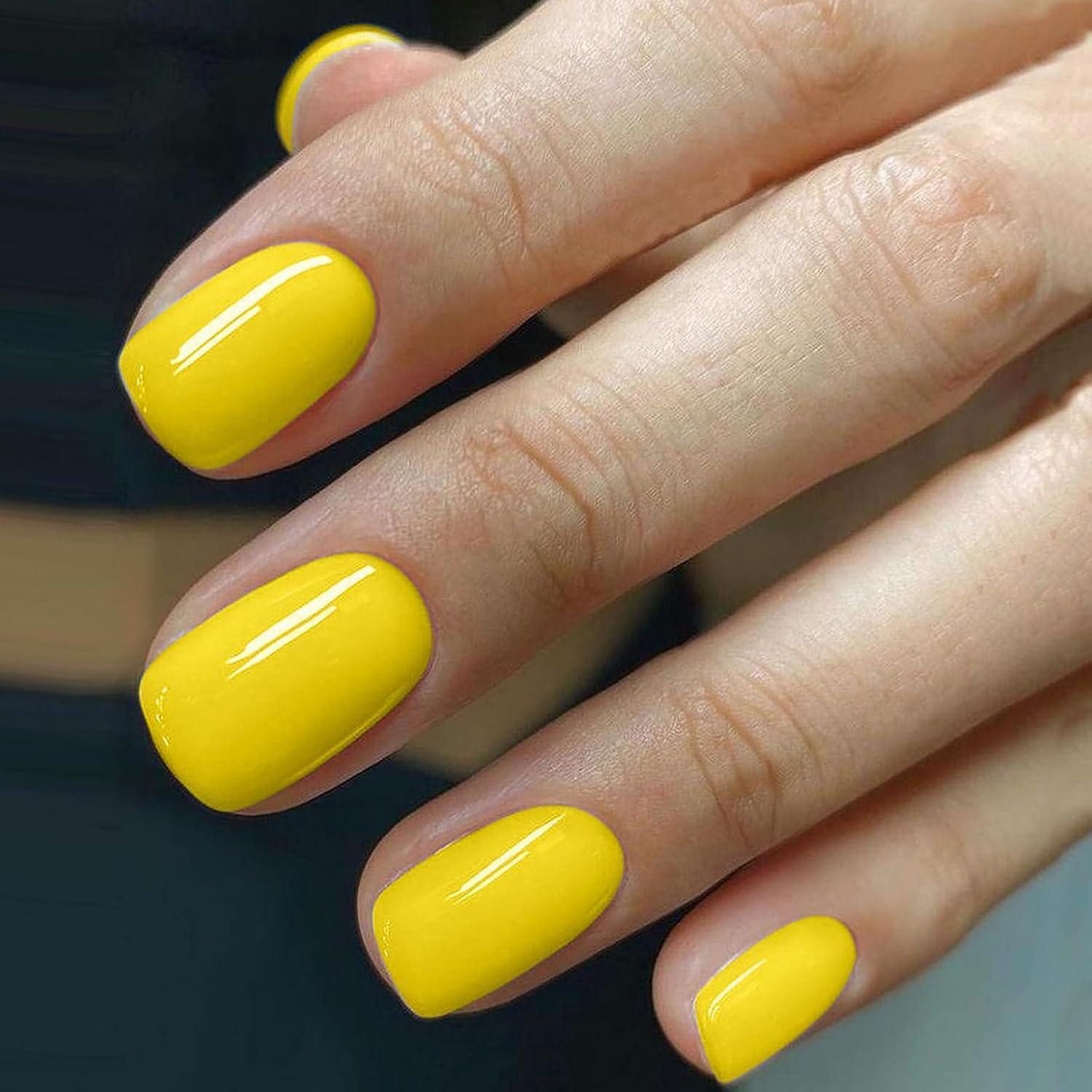 LuxusKollektion Kunstfingernägel Falsche Nägel 24er Französische Kurz Eckig Acrylnägel Gelb