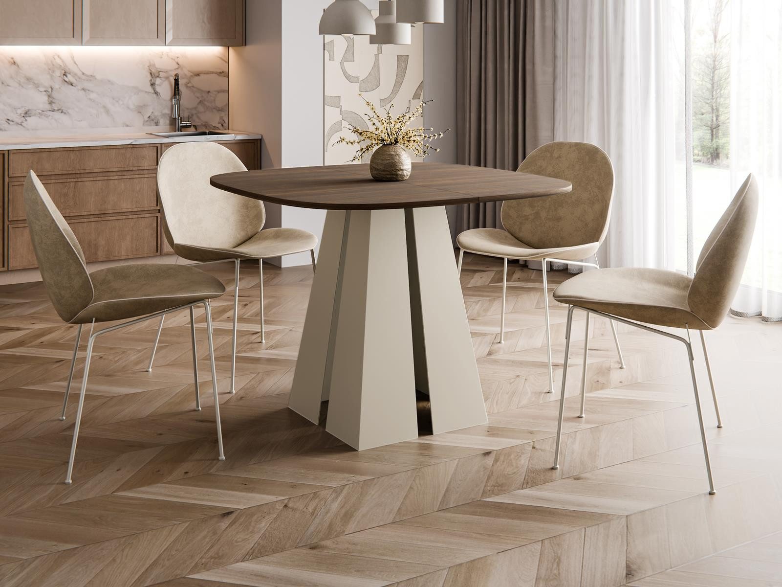 Compleo Esstisch Ø: 100cm oder 120 cm, Minimalistischer Tisch im Japandi-St günstig online kaufen