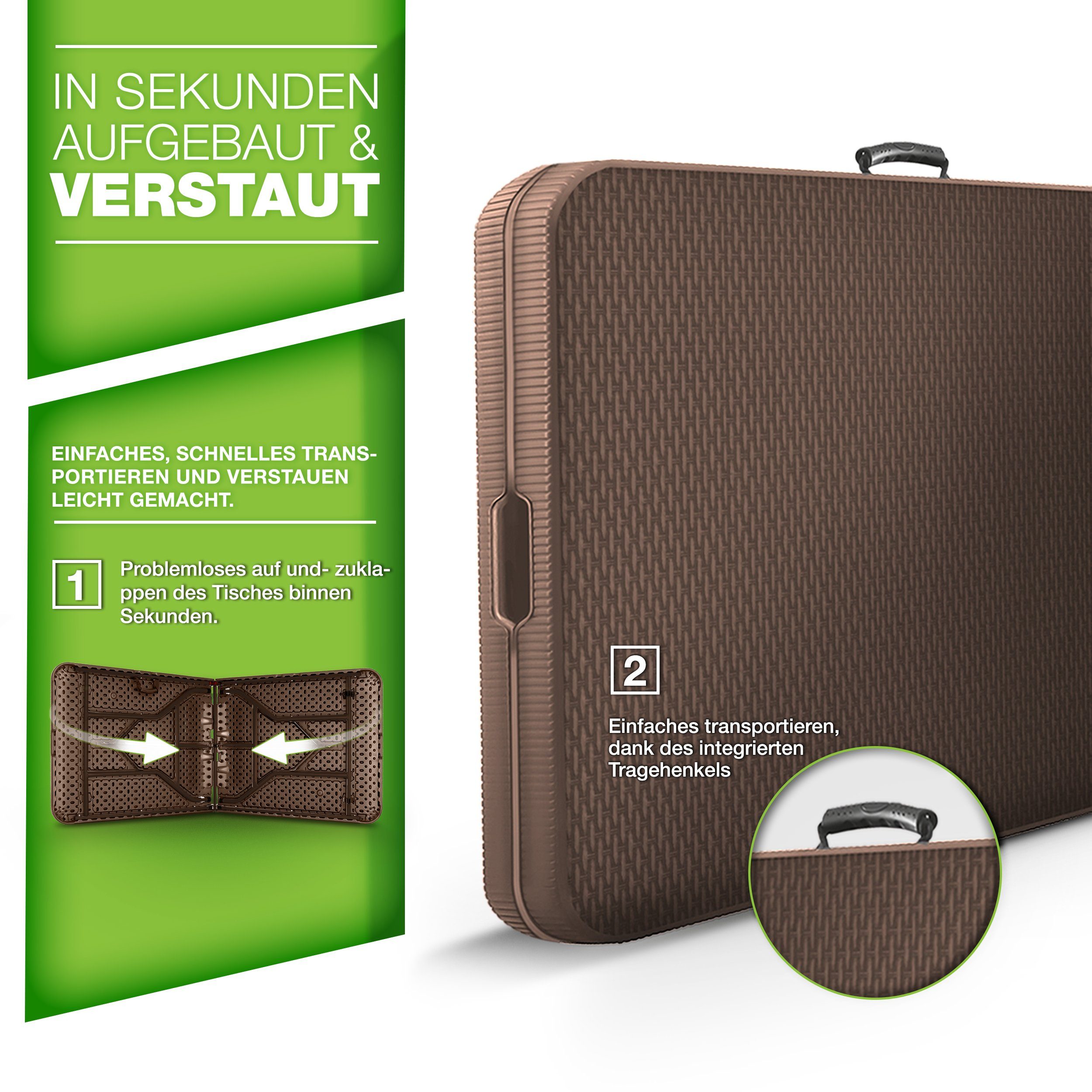 tillvex Gartentisch tillvex® Klapptisch Gartentisch Rattan Braun Buffettisch Campingtisch (Gartentisch), Personen