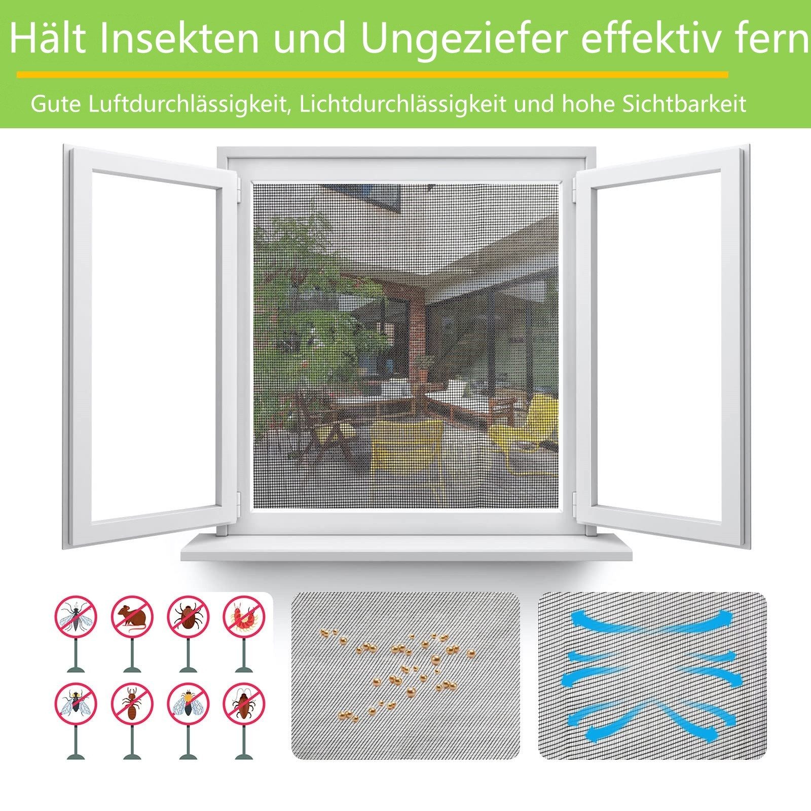FOUORTUNATE-BEE Insektenschutzplissee Fliegengitter Fenster Katzensicher Zuschneidbar mit Klettband, Insektenschutz Netz für Balkon, Terrasse und Wohnzimmerfenster