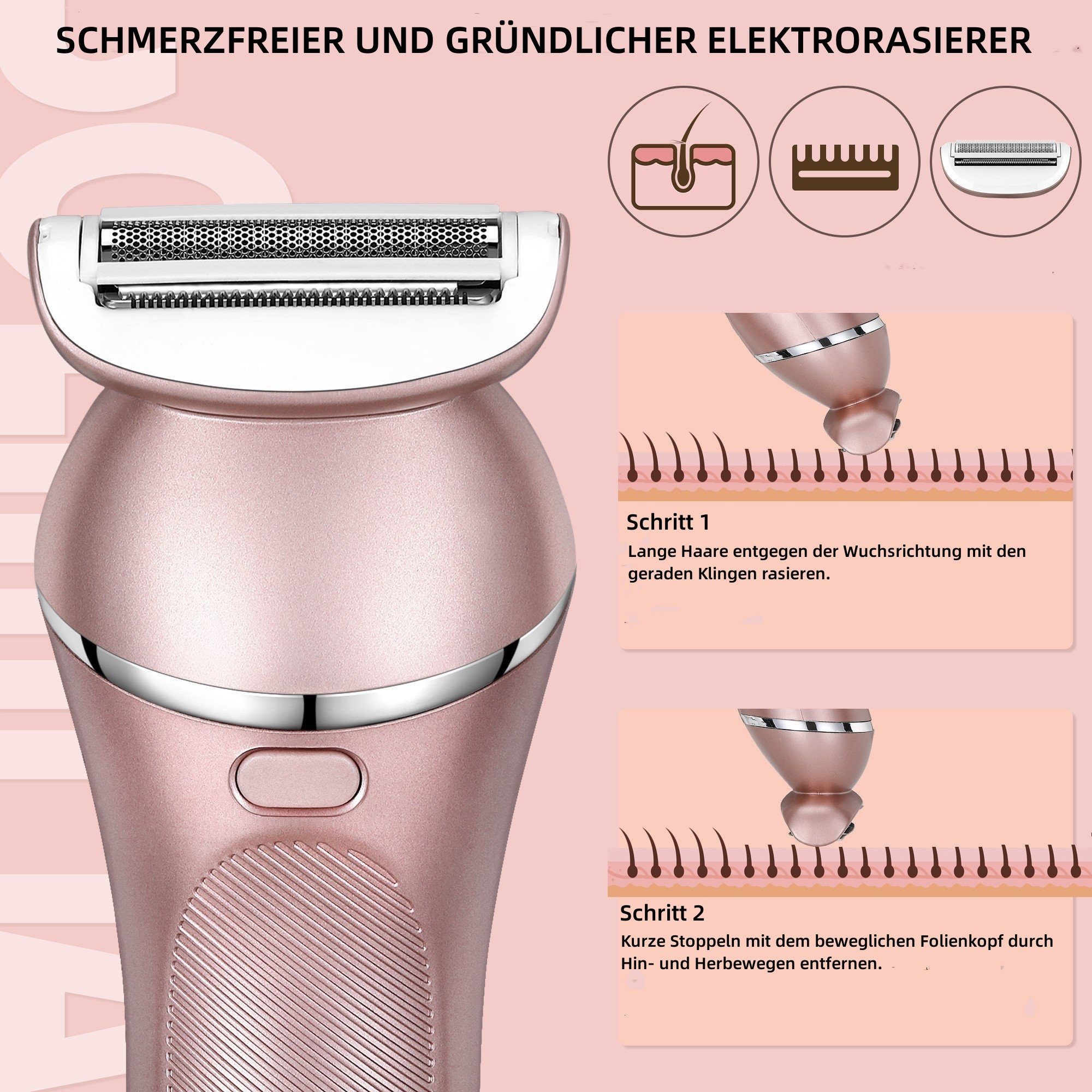 Scttomon Elektrokörperrasierer RSCX-9612, Aufsätze: 1, Epilierer, 3 in 1, Rasierer für Damen, Gesichtsepilierer