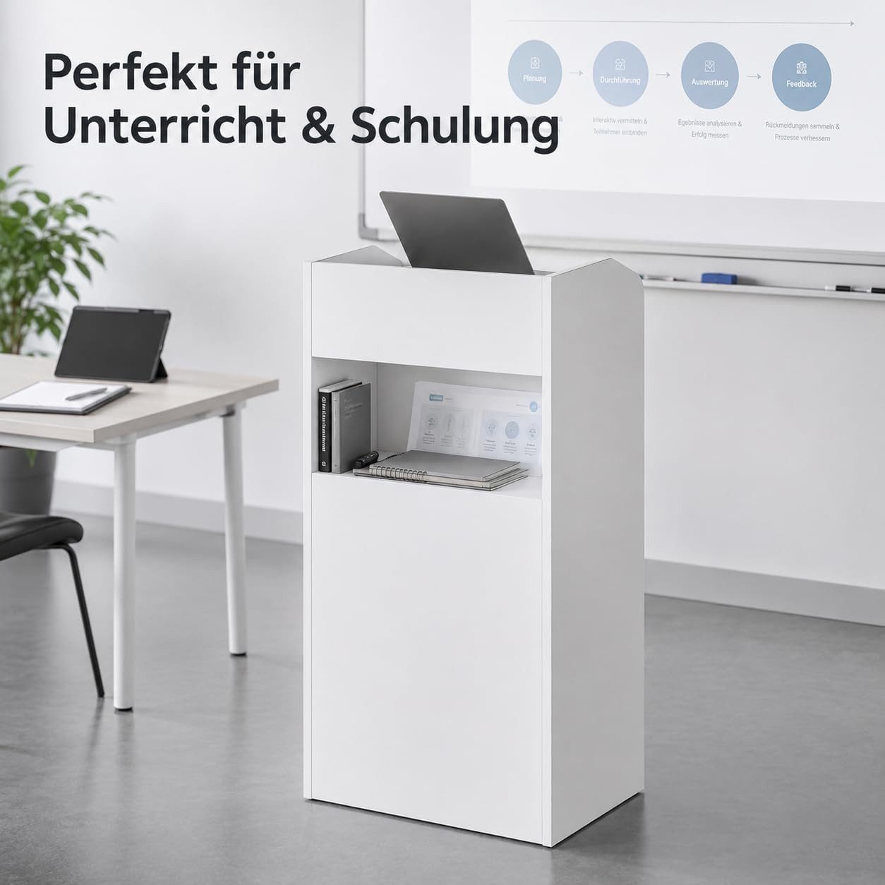 FUFU&GAGA Empfangstheke mit 2 Schränken und 1 Tastaturschublade, 150 x 52 x 100 cm, weiß – Bild 2 von 5