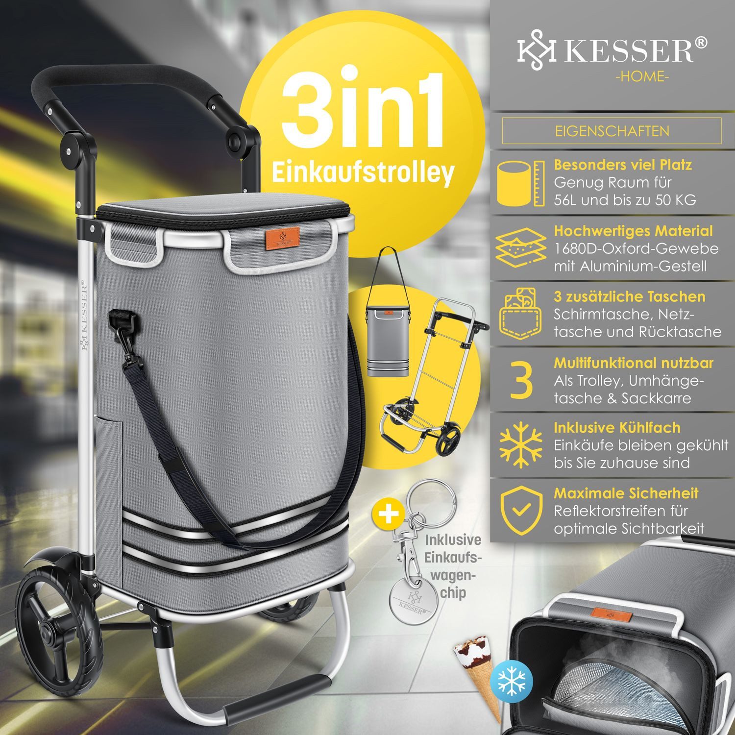 KESSER Einkaufstrolley, klappbar mit 56L Kapazität und belastbar bis 50 kg günstig online kaufen