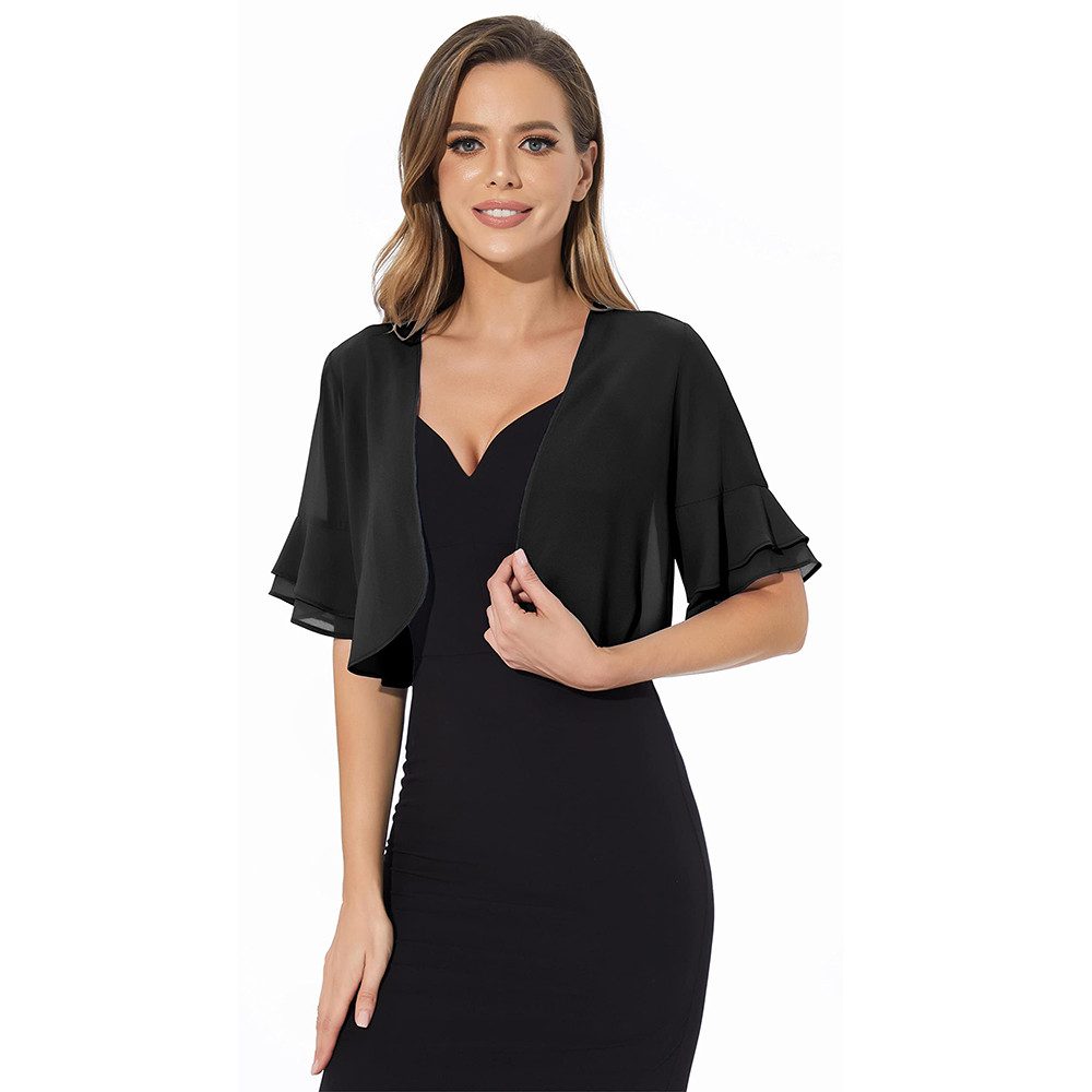 nsihing Bolero Damen Bolero aus Chiffon, Kurzarm, Offene Front, Transparent Locker, Rüschen, Leichte Bolerojacke für Kleider und Tops