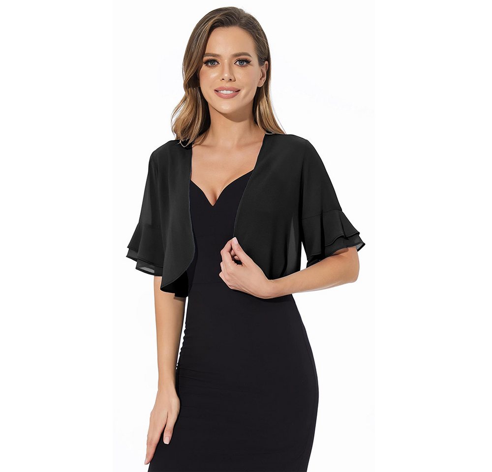 nsihing Bolero Damen Bolero aus Chiffon, Kurzarm, Offene Front, Transparent Locker, Rüschen, Leichte Bolerojacke für Kleider und Tops