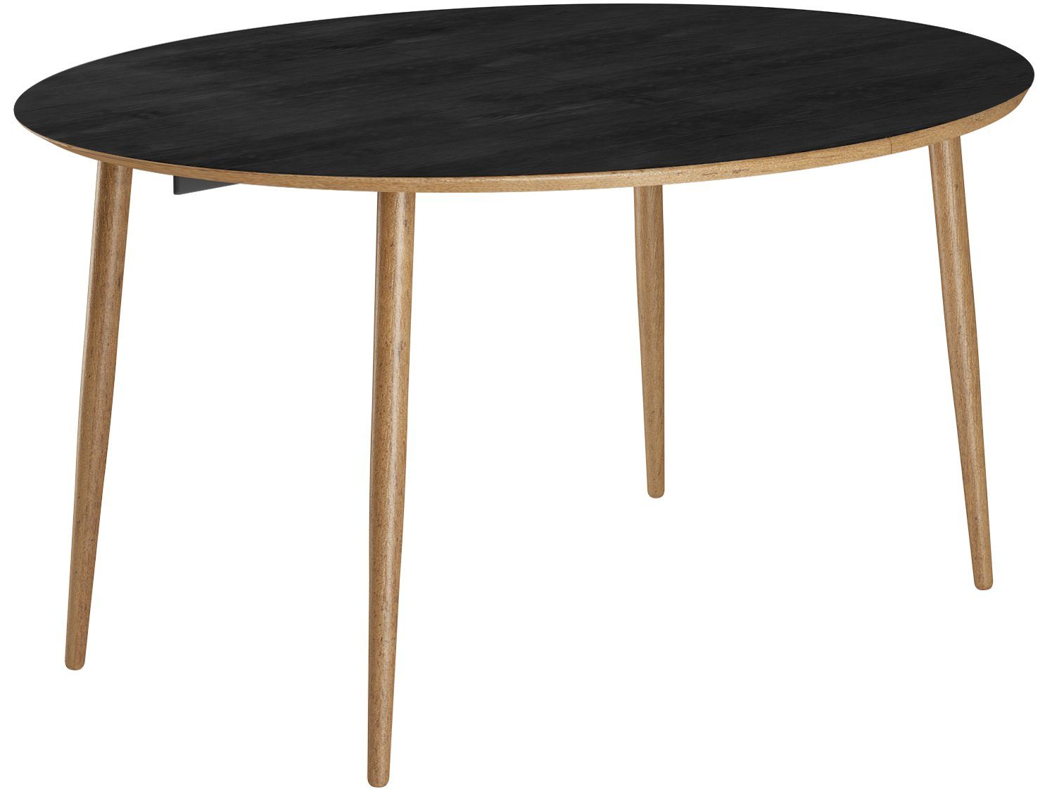 loft24 Esstisch Malthe, mit ovaler Tischplatte im Nordic Stil, Tischbeine aus Eiche, Ø120 cm schwarz