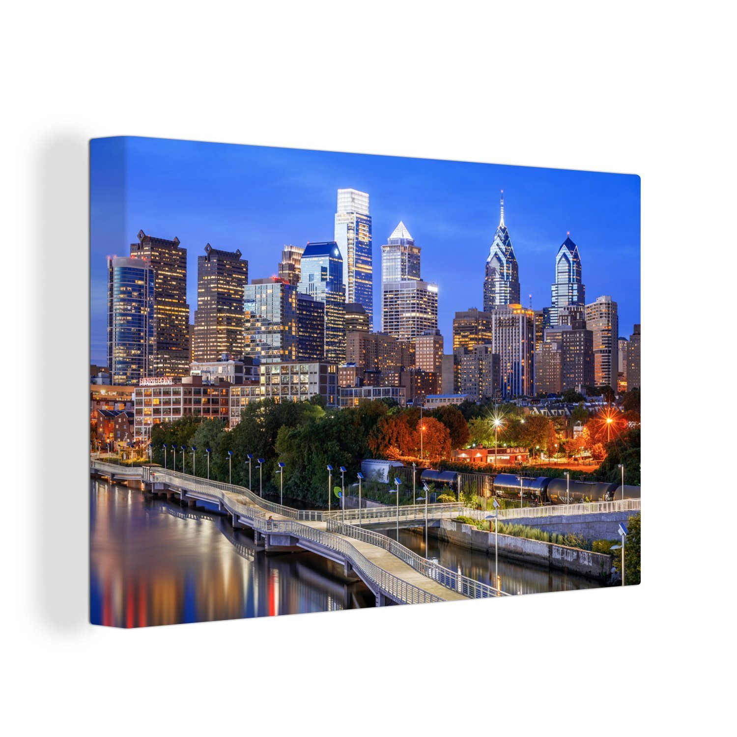 OneMillionCanvasses® Leinwandbild Philadelphia - Architektur - Licht, (1 St), Wandbild Leinwandbilder, Aufhängefertig, Wanddeko, 30x20 cm