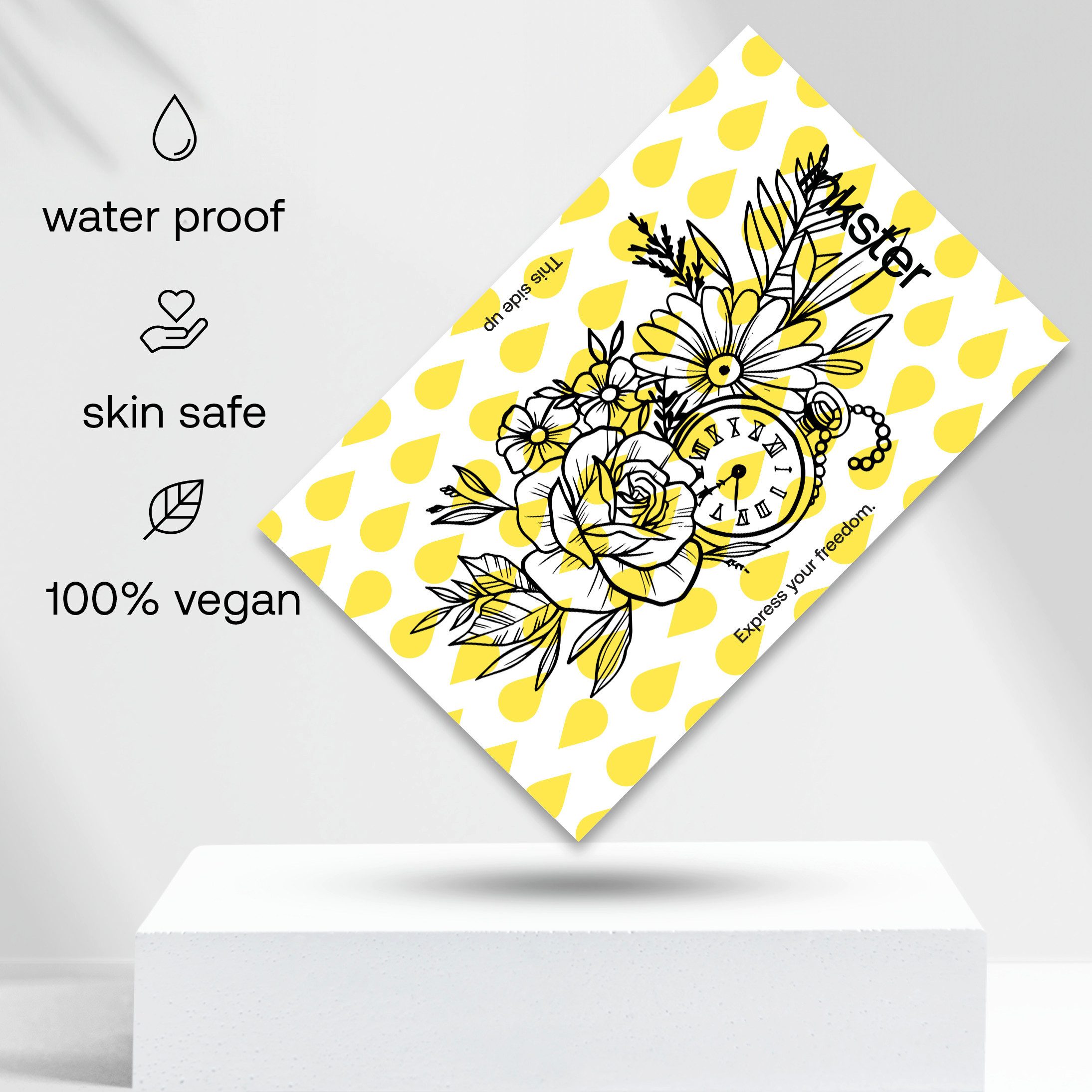 Inkster Schmuck-Tattoo Blumen und Taschenuhr Tattoo, wasserfestes temporäres Tattoo, 2 Wochen Halt