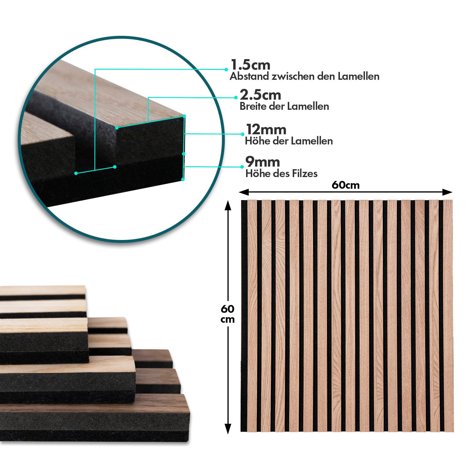 Karat Wandpaneel Akustikpaneele in Holzoptik, Angenehme Raumakustik, 3 Größen, 3 Designs