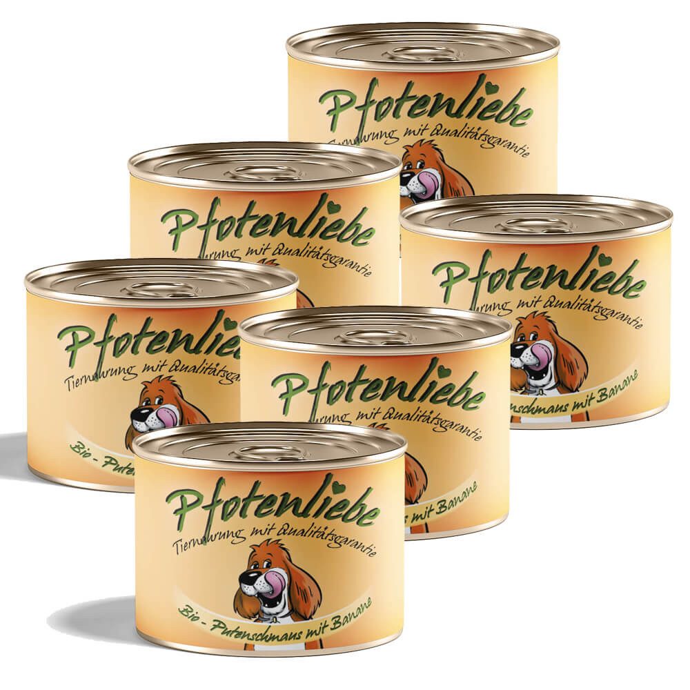 Pfotenliebe Bio-Putenschmaus mit Banane 6X200g, Nassfutter für: Hunde