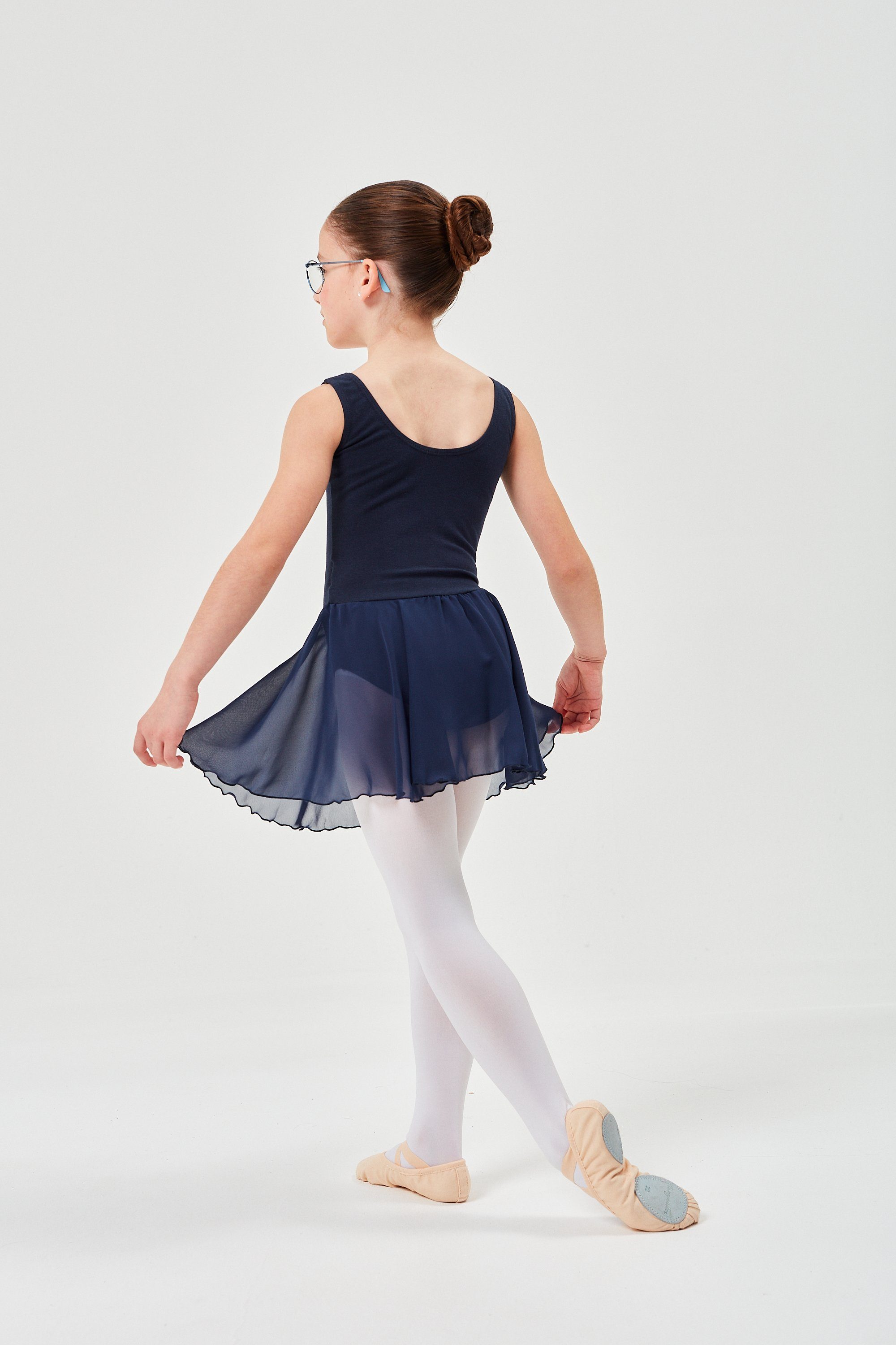 Mädchen Röckchen für Ballett Chiffon Baumwollmaterial aus weichem Trikot Chiffonkleid Minnie Ballettkleid marineblau tanzmuster mit wunderbar