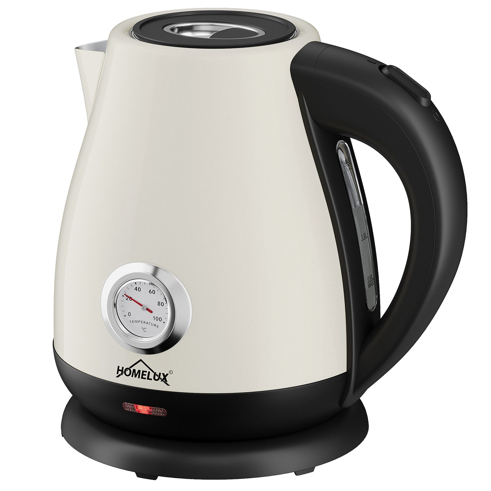 HOMELUX Wasserkocher Retro mit Temperaturanzeige Edelstahl Vintage Teekocher, 1,7L, 1.7 l, 2200 W, Vintage Design mit Kalkfilter, 1,7 Liter für Kaffee, Tee