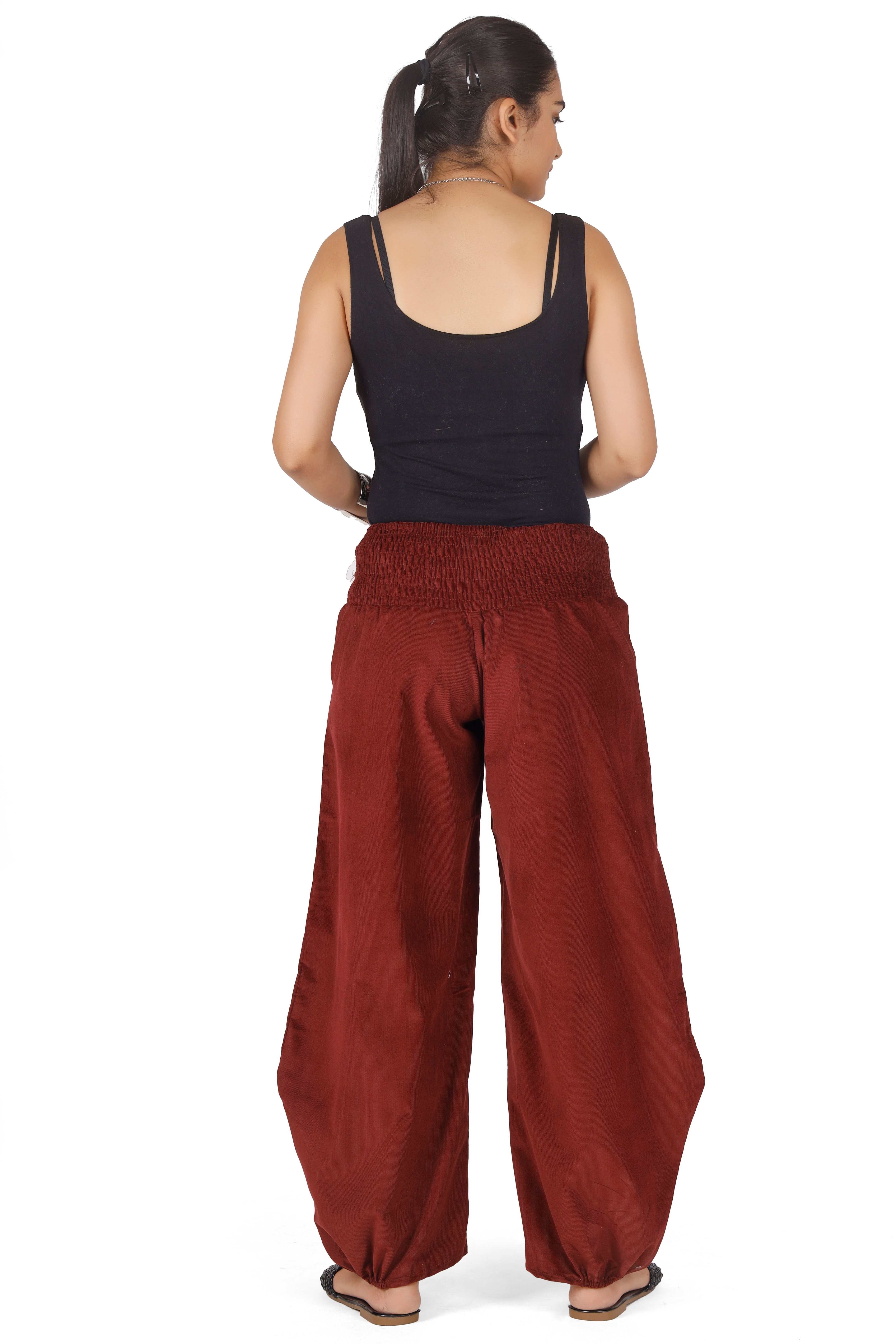 Guru-Shop Relaxhose Weite Pluderhose, Hose Style alternative Feincord Cord Boho Bekleidung, Ethno weinrot 