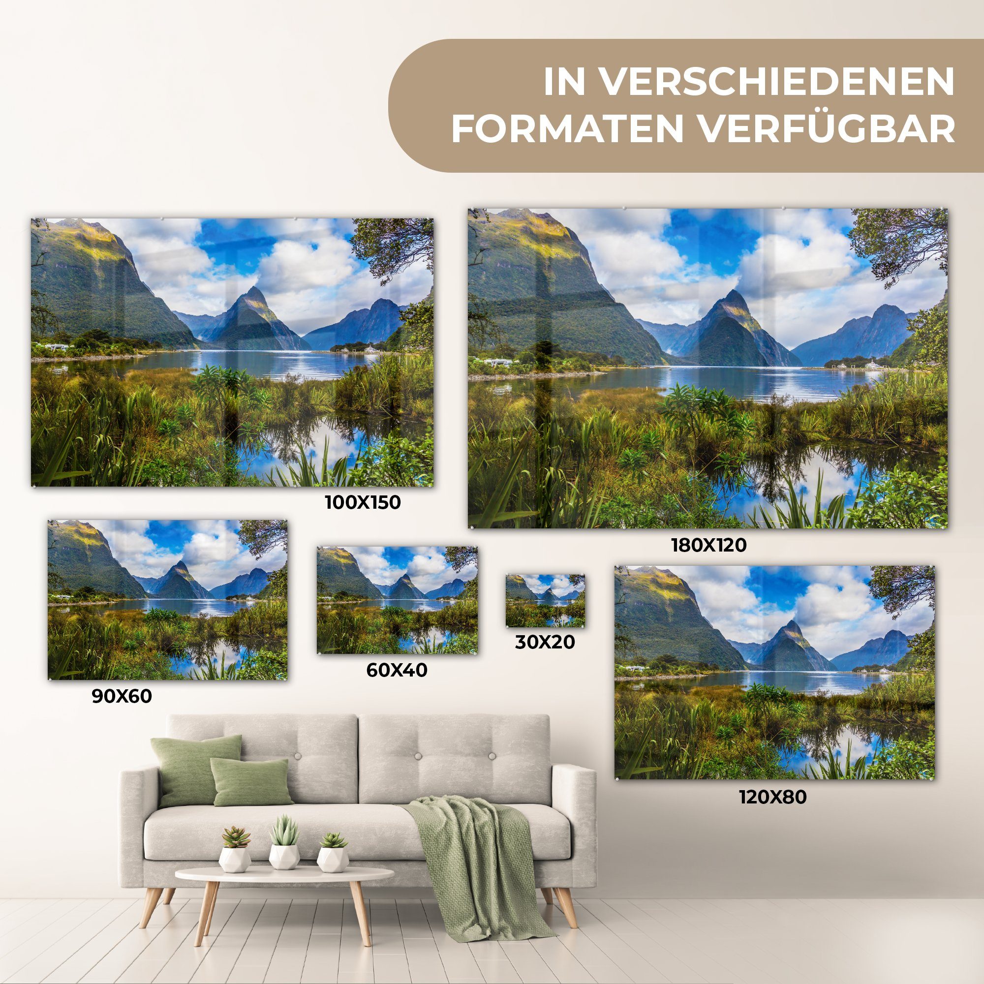 Neuseeland Wohnzimmer (1 MuchoWow Acrylglasbilder Tropisch, St), Schlafzimmer - Berge - & Acrylglasbild