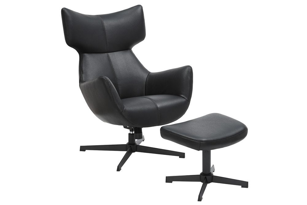 riess-ambiente Fußhocker VOGUE 45cm schwarz- Kunstleder, drehbar, Metallbeine, modern, flexibel (Einzelartikel, 1 St), Fußhocker im Industrial Design - ideal für Wohn- und Arbeitsbereiche