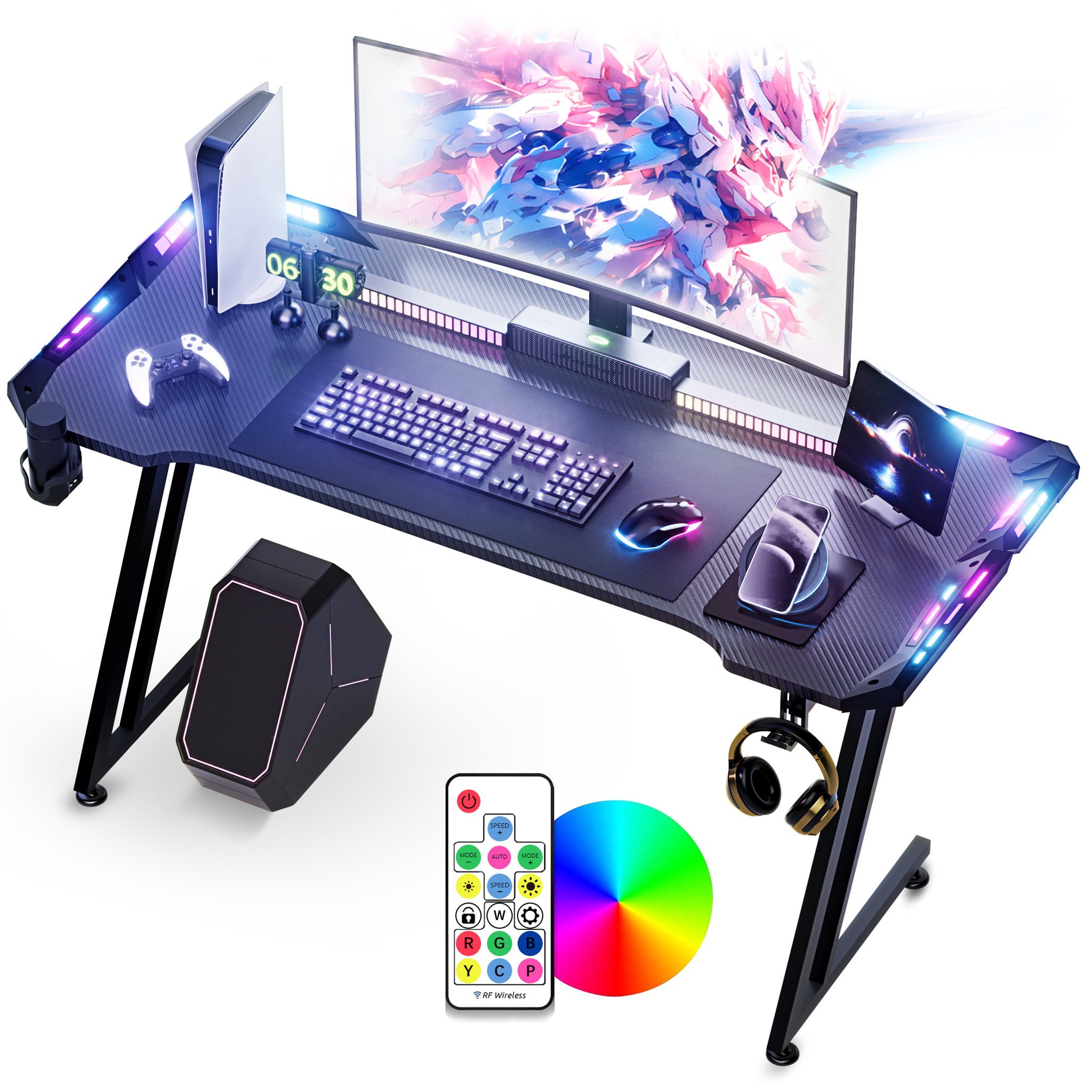 FIVMEN Computertisch Gaming Tisch Schreibtisch Kopfhörerhaken und Getränkeh günstig online kaufen