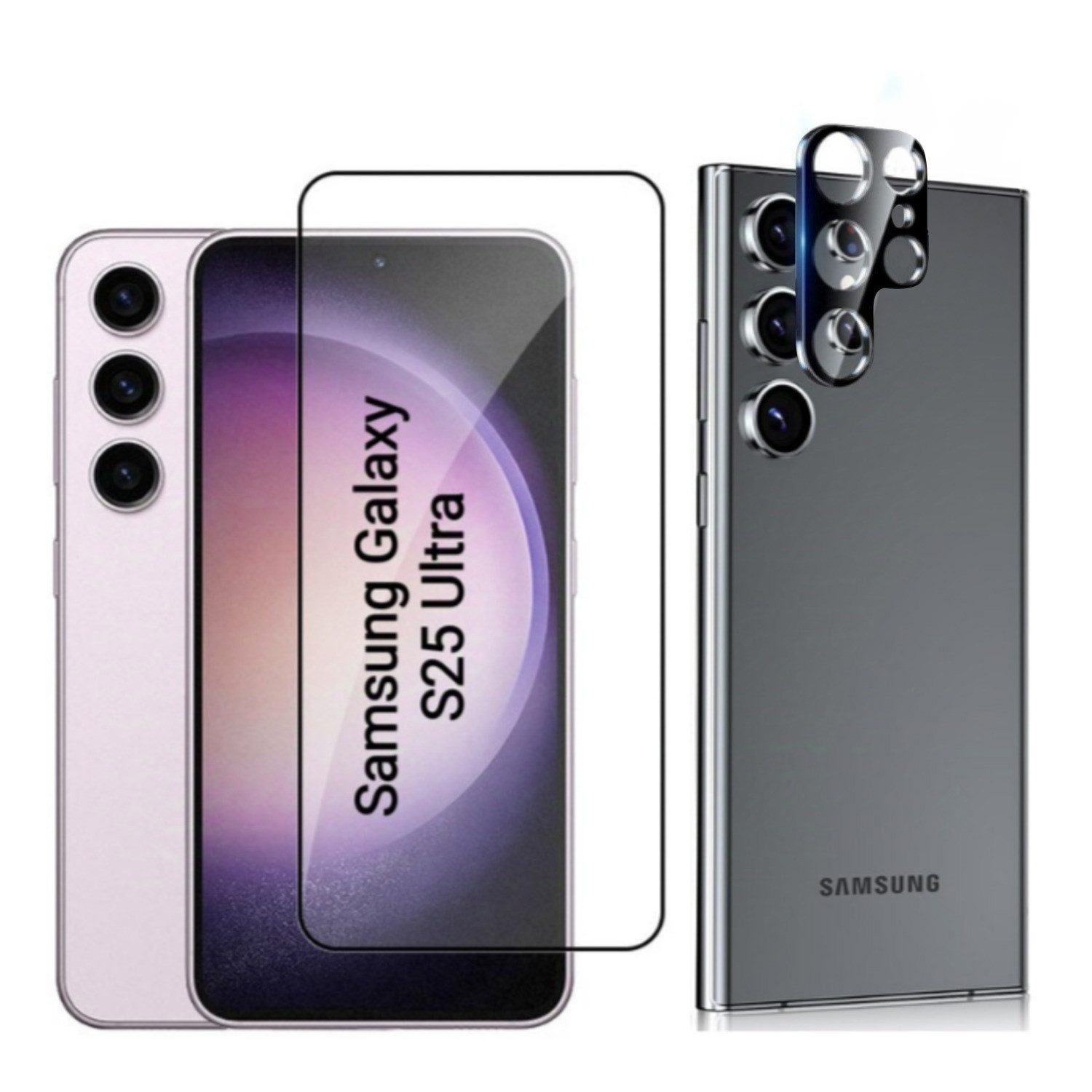 CLM-Tech Displayschutzglas für Samsung Galaxy S25 ULTRA Panzerfolie und Kameraschutz für Samsung Galaxy S25 Ultra 6,8 Zoll, 2er Set 1X Kameraglas 1X Panzerglas Displayschutz 9H Glas Folie, 2 Stück, Schutzfolie unterstützt Fingerabdruck-ID