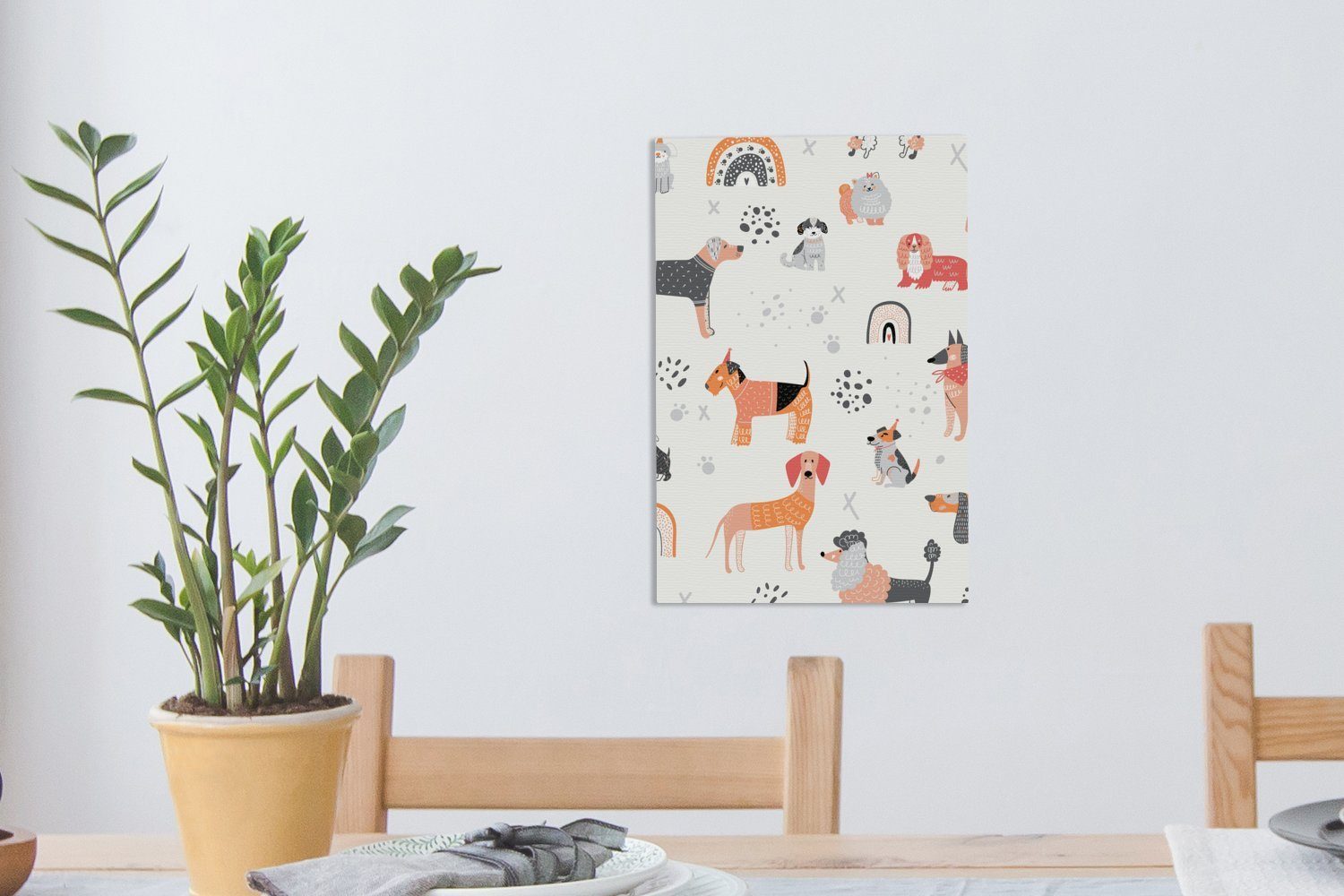 OneMillionCanvasses® Leinwandbild Hund Illustration mit cm einen, inkl. Hunden gegen bespannt Arten (1 20x30 St), fertig Gemälde, verschiedenen von Zackenaufhänger, Leinwandbild