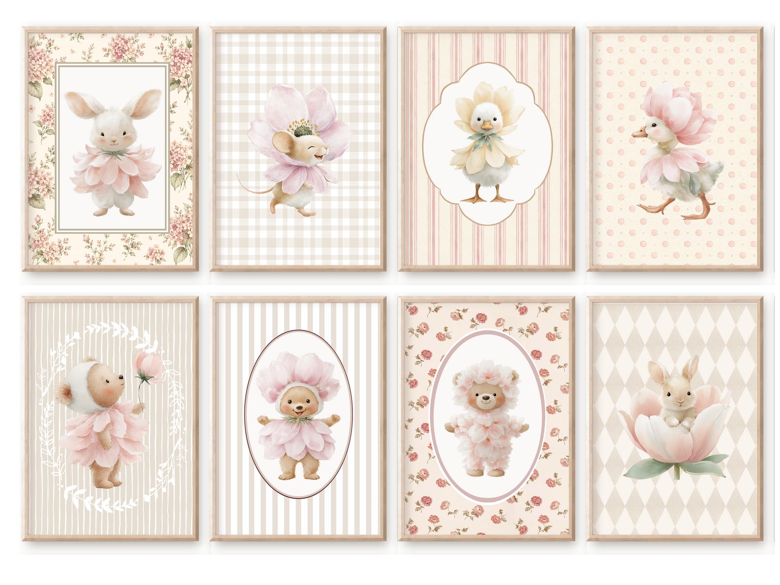 homestyle-accessoires Wandbild Kinderzimmer Bilderwand 8erSet Bilderset Babyzimmer BLÜTENTRÄUME, Hochformat, Künstlerpapier, ohne Rahmen