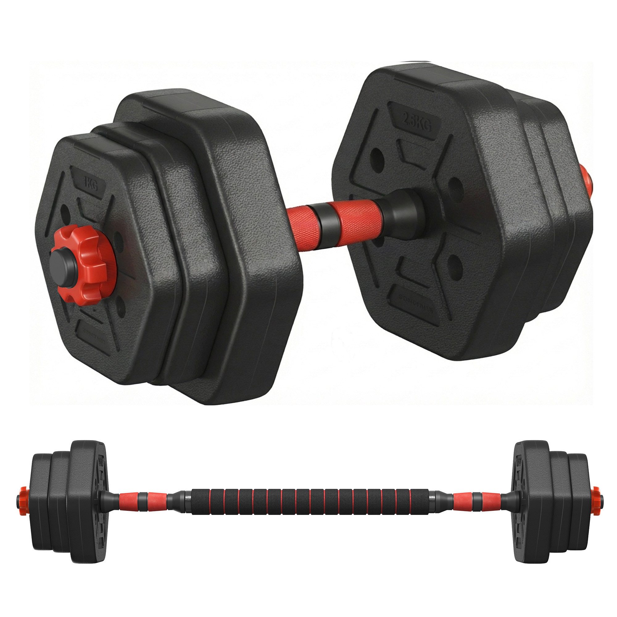 SONGMICS Hantel-Set 10-40KG Hanteln mit Verbindungsstange, Hexagon, Kurzhantelset, für Workout, Fitnesstraining, Gewichtheben für Zuhause, Fitnessstudio