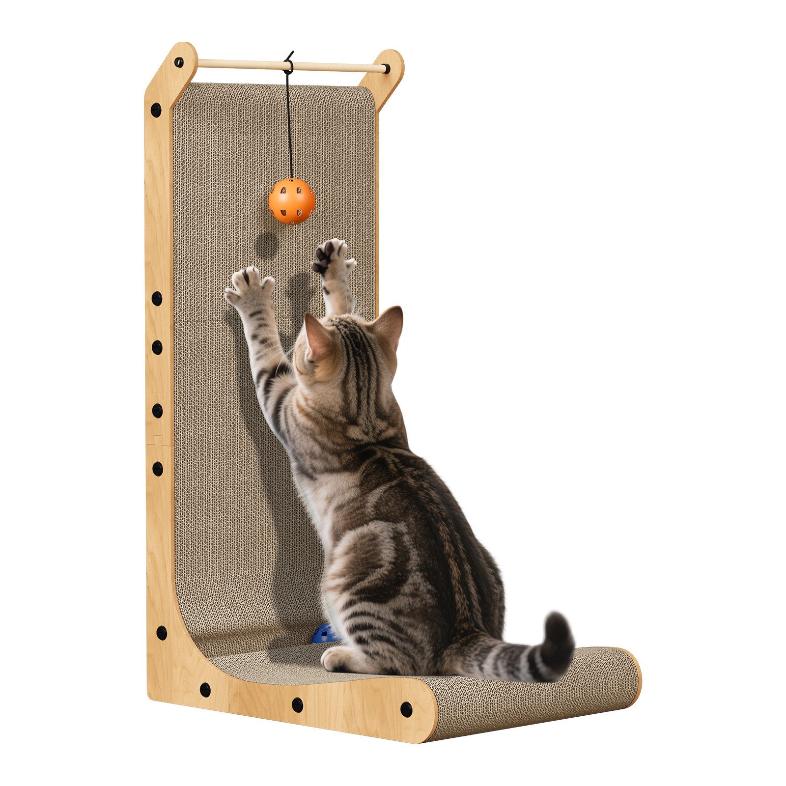 Dogat Kratzbrett L formiges Kratzbrett mit Spielkugel, 68cm, B×T×H: 42×29×68cm & 38x24x48 cm, zur Wandmontage, Kratzmatte