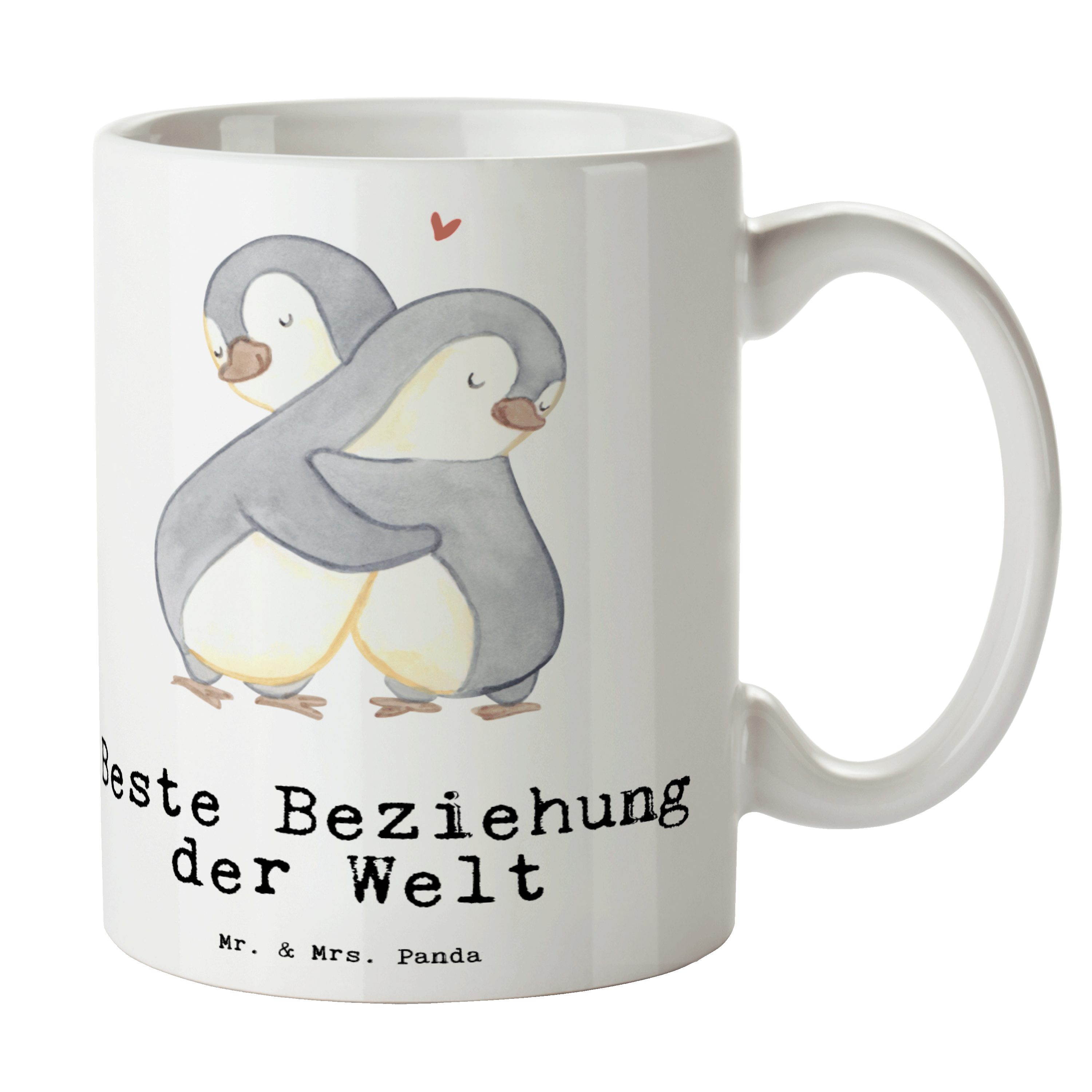 Mr. & Mrs. Panda Tasse Pinguin Beste Beziehung der Welt - Weiß - Geschenk, Becher, Geschenktipp, Liebesgeschenk, Verlieb, Liebe, Freude machen, Zusammen sein, Büro, Schenken, Keramik