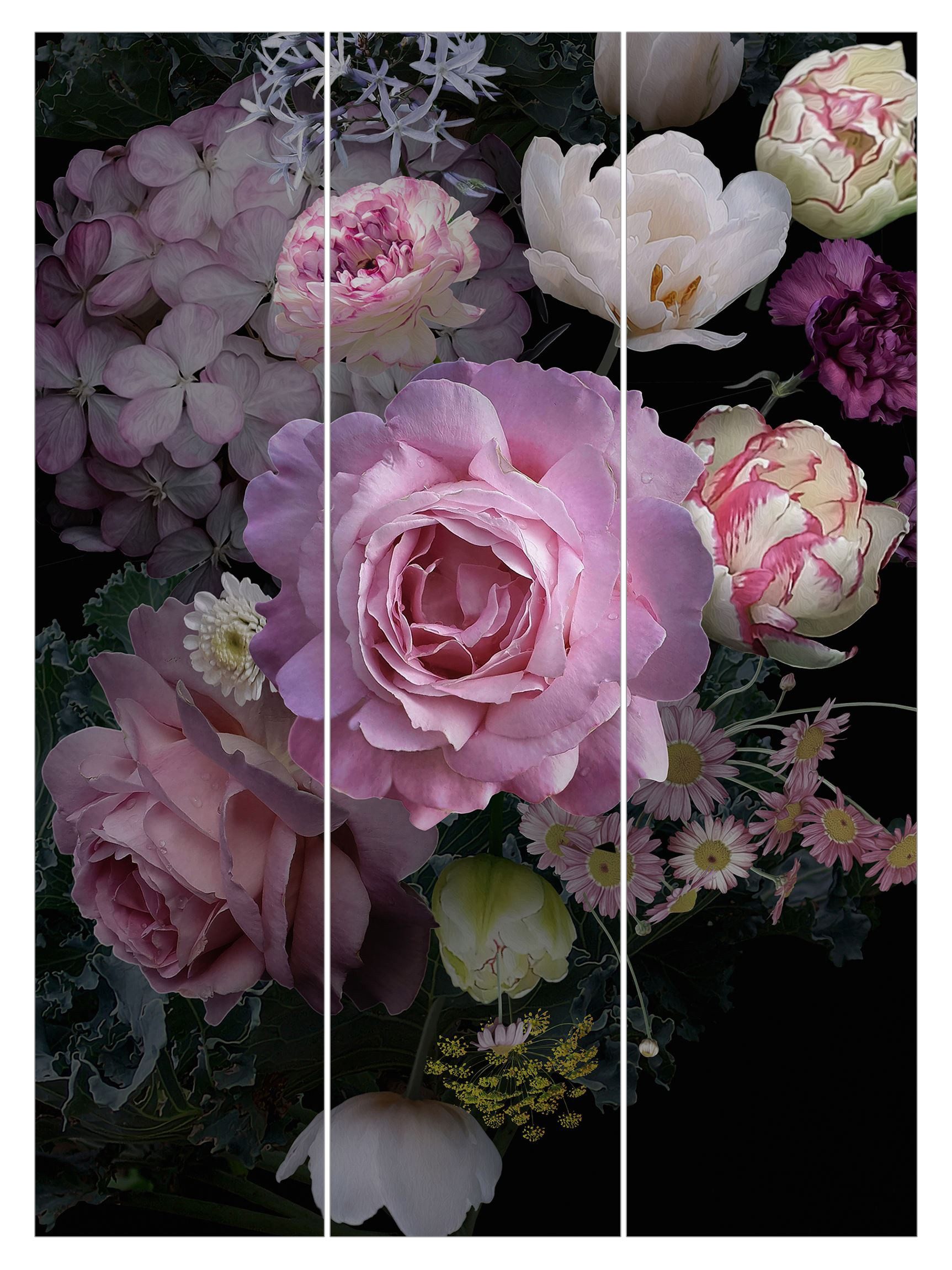 Schiebegardine modern Flächenvorhang blickdicht Rosentraum Bouquet