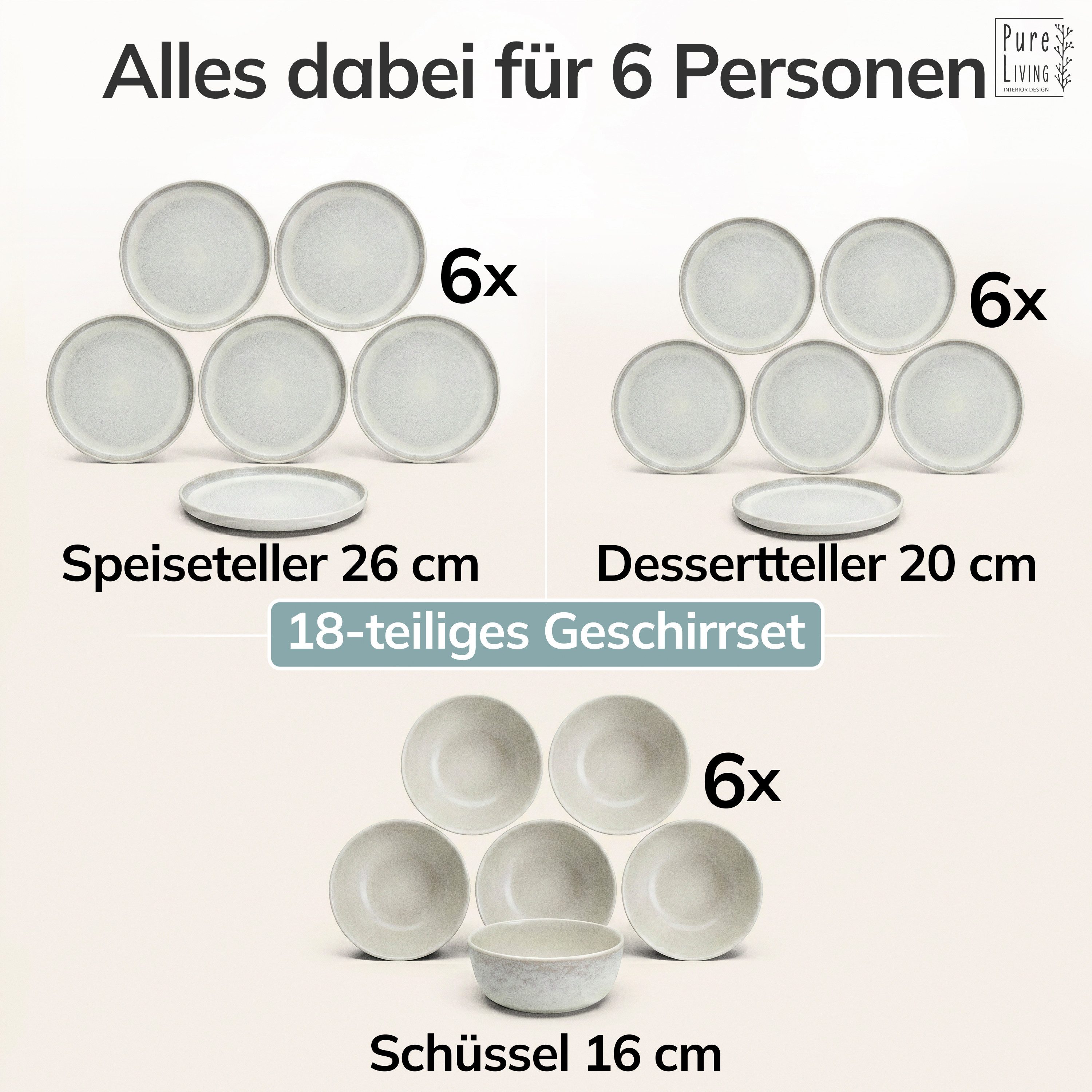 PURE LIVING INTERIOR DESIGN Geschirr-Set Ibiza aus Steingut, 18-tlg., für 6 Personen, Beige (18-tlg), 6 Personen, Steingut – Bild 5 von 5