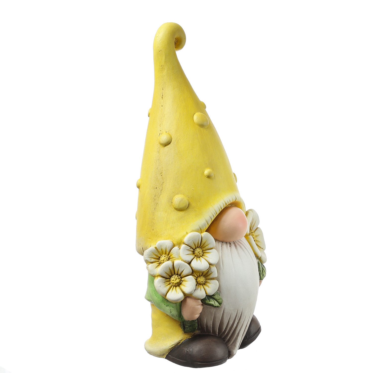 MARELIDA Gartenzwerg BERT Zwerg mit Blumen Polyresin Gartenfigur für Garten Balkon H: 45cm