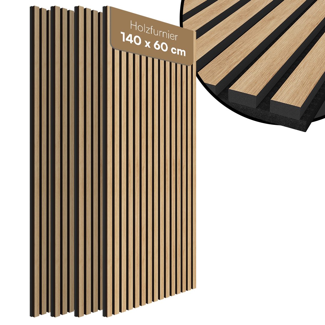 Bellamio Wandpaneel Kilwa, Akustikpaneel Holzoptik, BxL: 60x140 cm, 0,84 qm, (Eiche, 4-tlg) 3D Lamellenwand schallabsorbierend, in verschiedenen Größen verfügbar