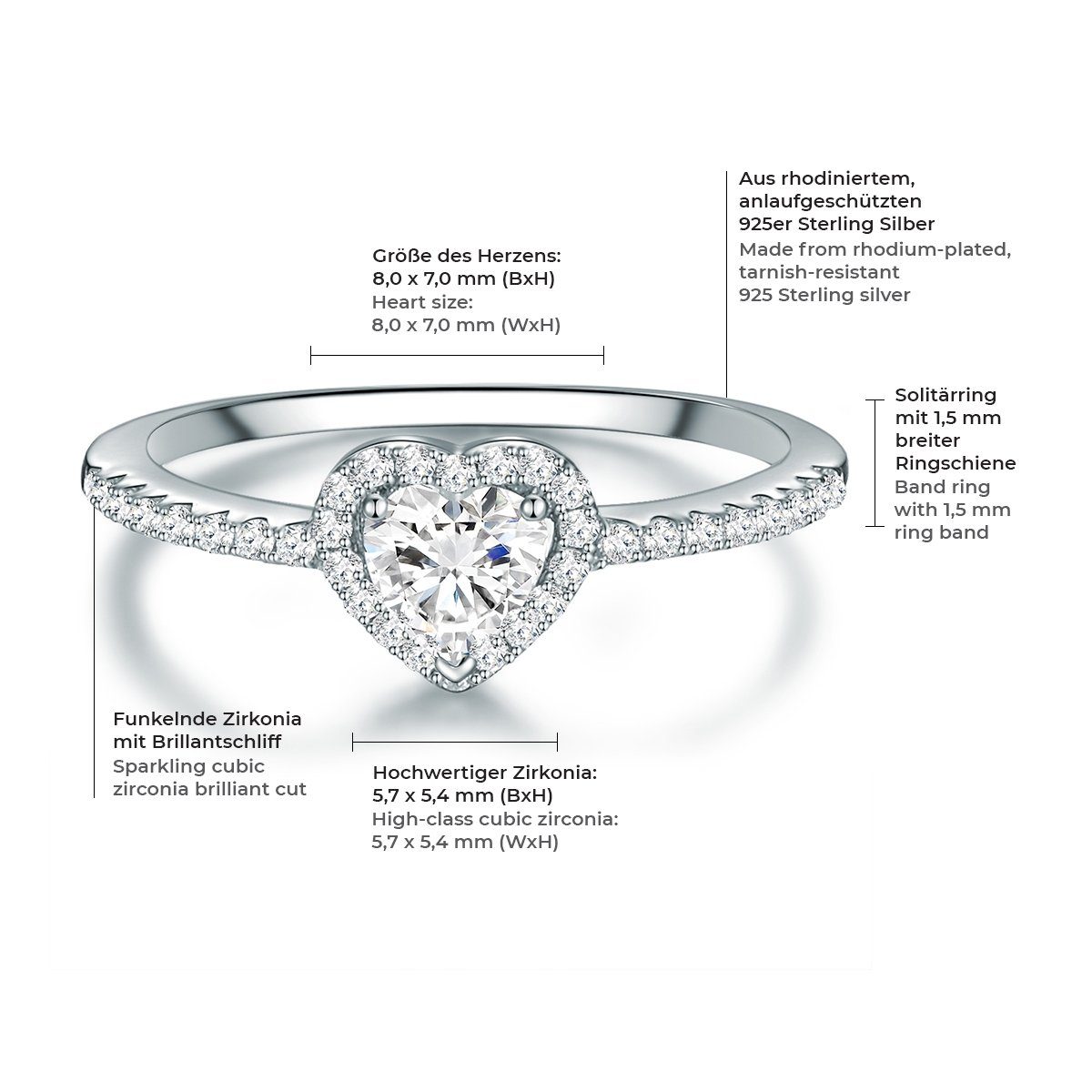 Trilani Silberring Herz silber, mit Zirkonia in Herz-Optik günstig online kaufen