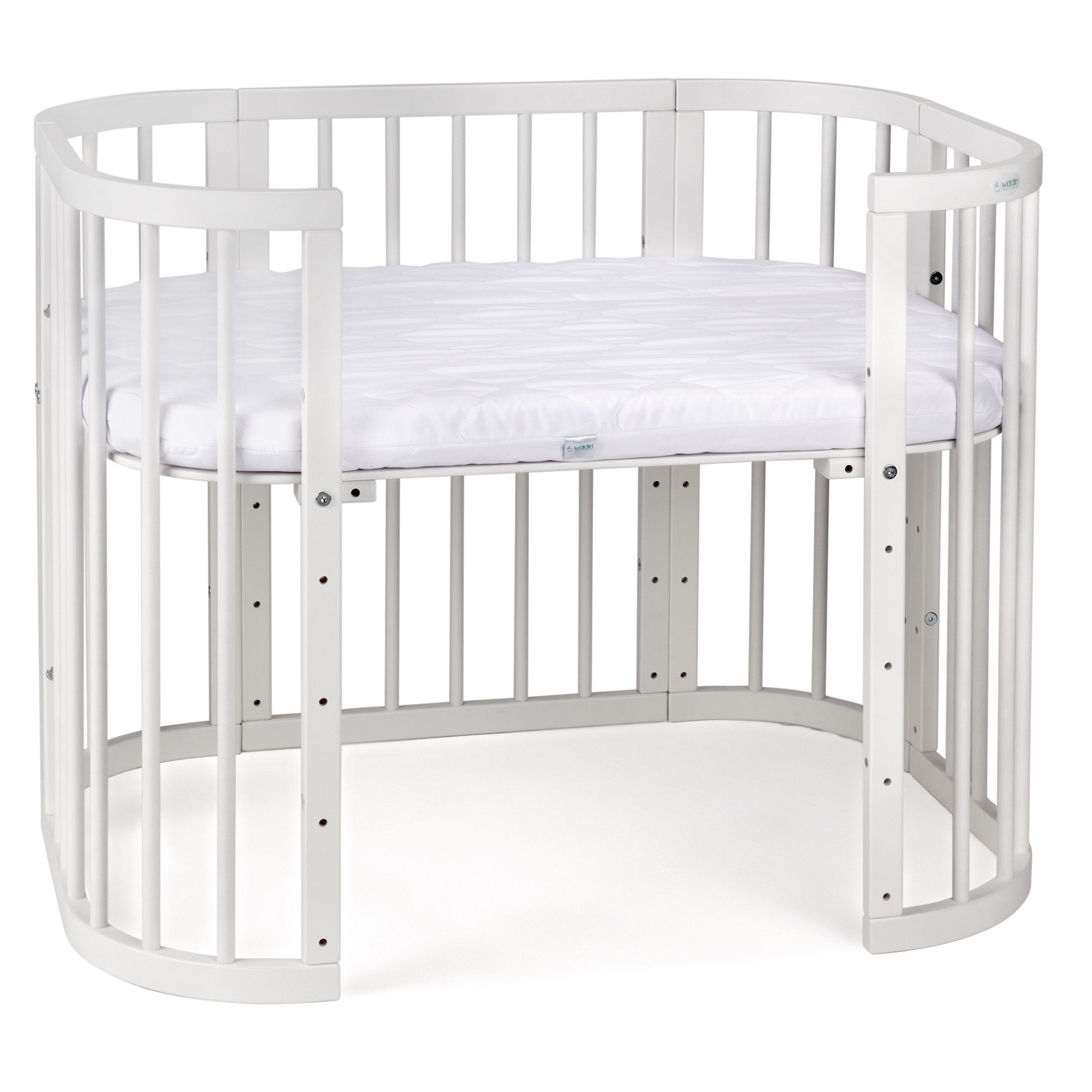 Waldin Babybett Babybett, Beistellbett aus Holz, 5in1 mit Matratze, Belüftet