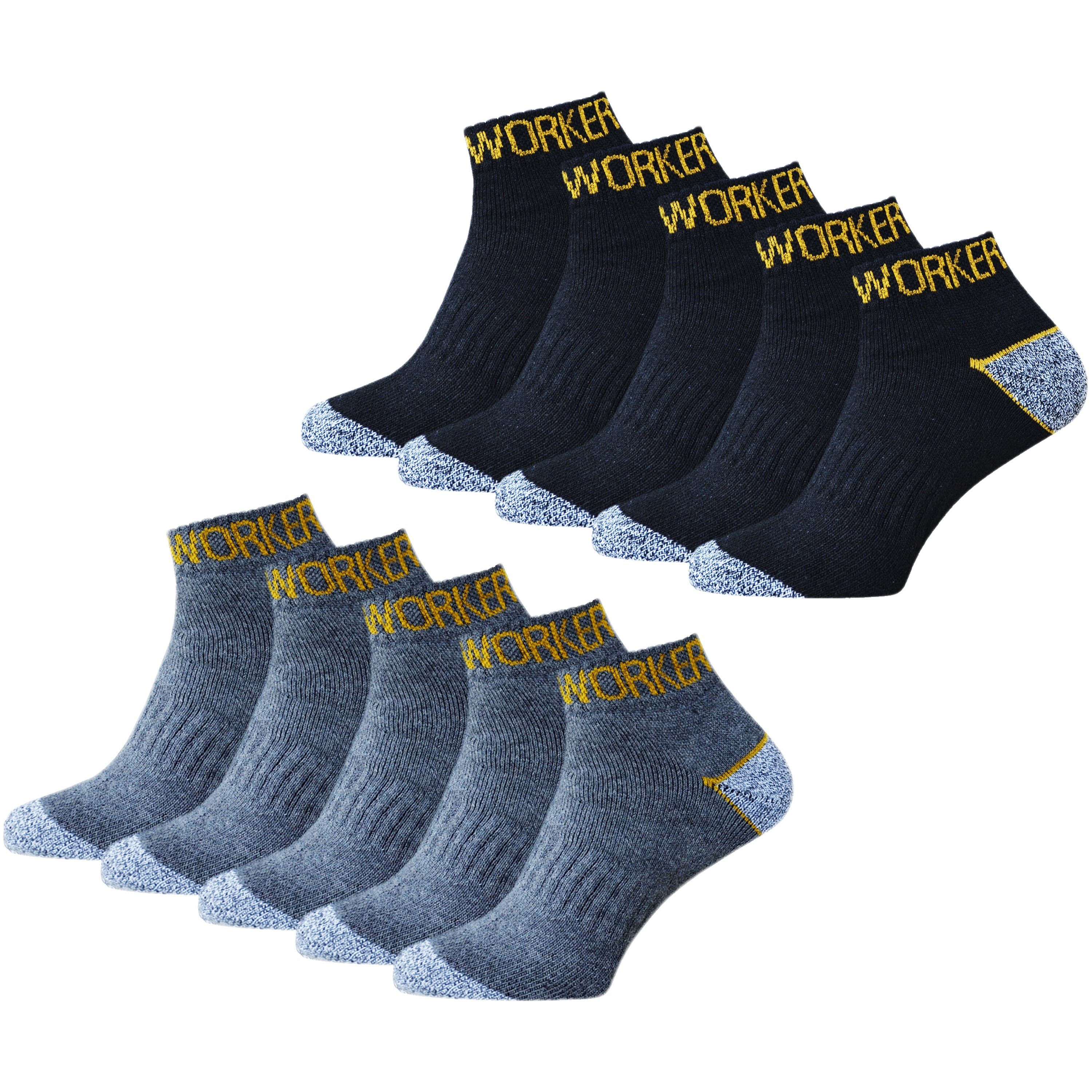 TEXEMP Arbeitssocken 10 - Schwarz-Grau Socken (10-Paar) bis Komfortbund Paar Arbeitssocken Verstärkte Sneaker Baumwolle Work Kurze Ferse 30 & Spitze