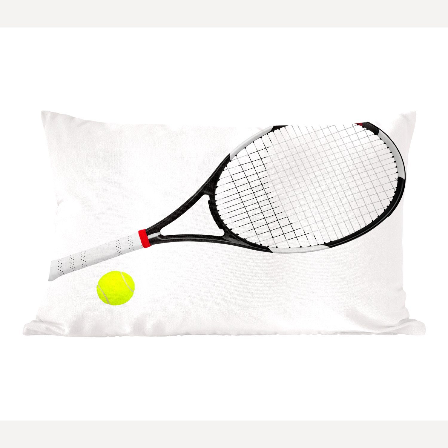 MuchoWow Dekokissen Tennisschläger und Tennisball auf einem weißen Hintergrund, Wohzimmer Dekoration, Zierkissen, Dekokissen mit Füllung, Schlafzimmer