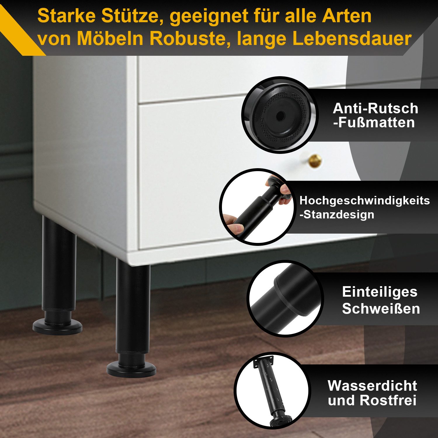 Clanmacy Möbelfuß 4X Möbelfüße 18-30cm Dehnbar( Schwarz) Verstellbar Hotel Sockelfüße – Bild 3 von 5
